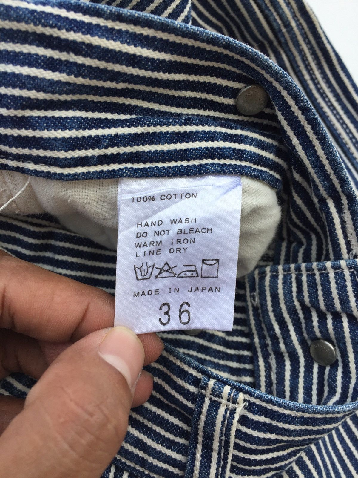 Japanese Brand Baggy Jeans Made in Japan Carpenter Pinstripe Jeans Size US 29 - 4 Thumbnail