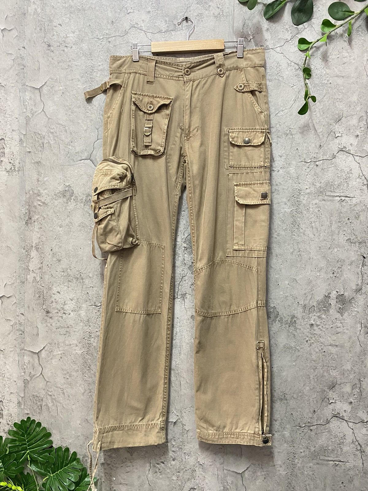 image of Designer Audienee Japan Parachute Utility Reconstructed Cargo Pants in Tan/Beige, Men's (Size 33)