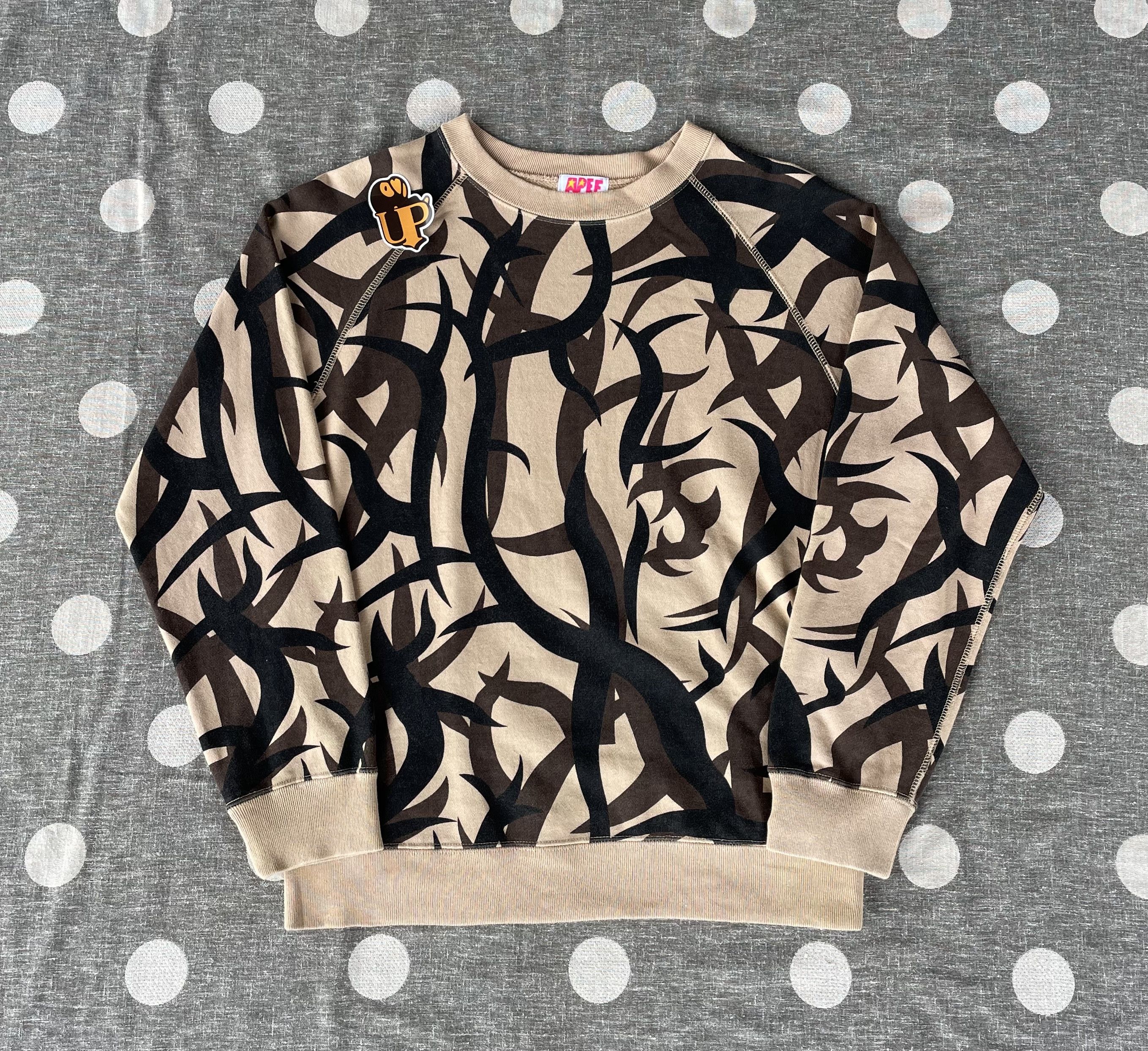 image of Og Bape Tribal Camo Crewneck Sweatshirt in Brown, Women's (Size Small)