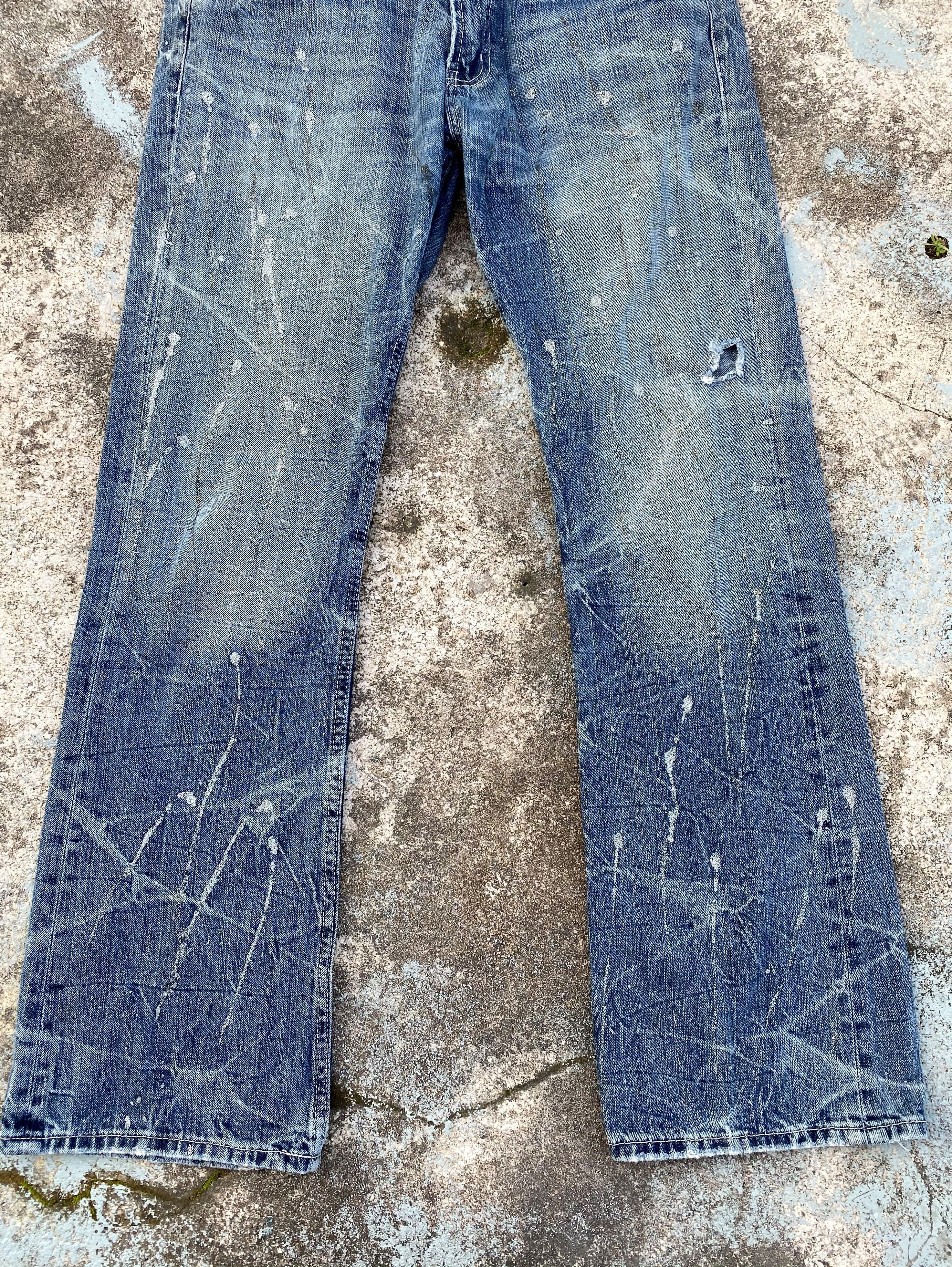 Japanese Brand RARE🔥Flare Pants Whiskers Splash Paint Distressed Design Size US 32 / EU 48 - 6 Thumbnail