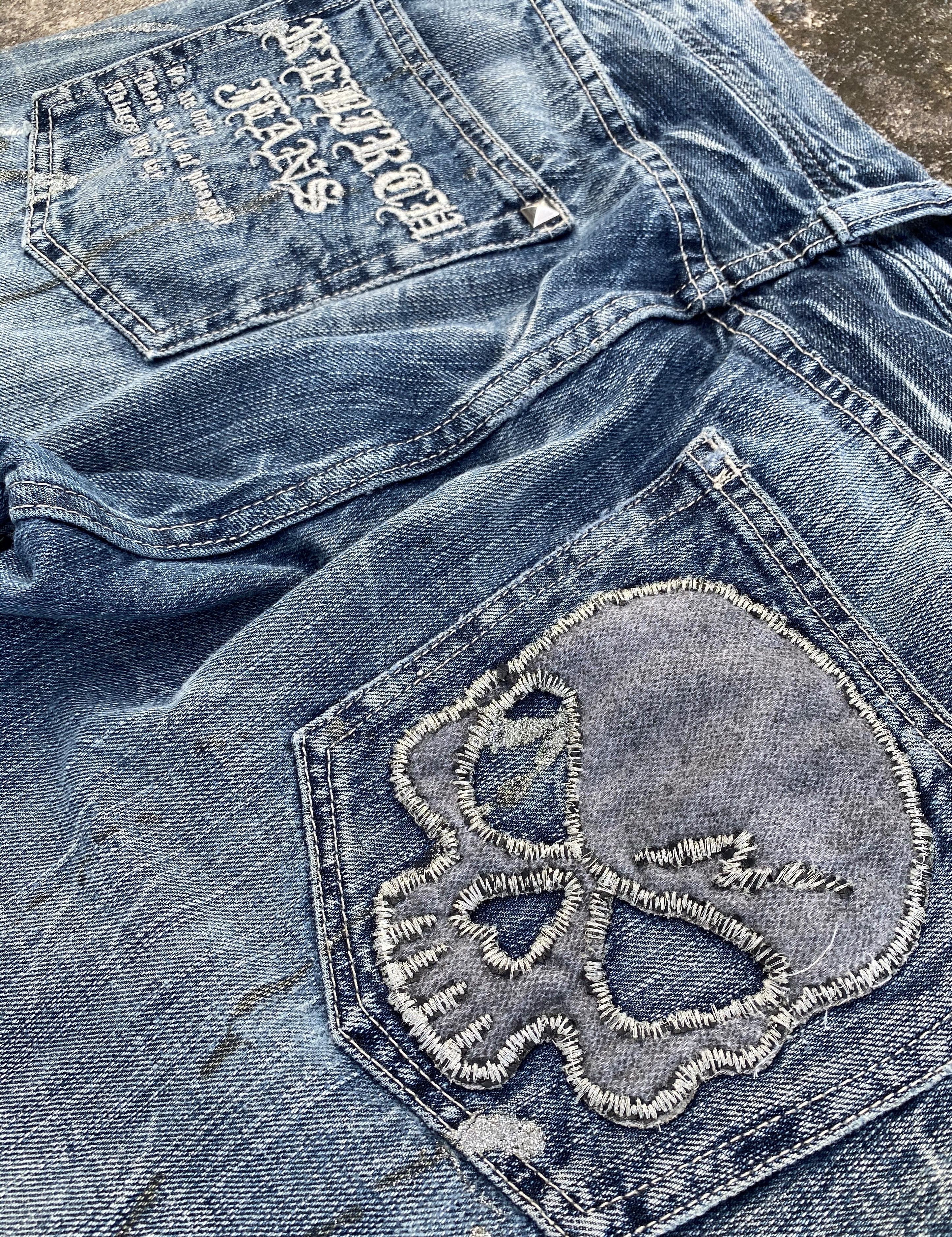 Japanese Brand RARE🔥Flare Pants Whiskers Splash Paint Distressed Design Size US 32 / EU 48 - 4 Thumbnail