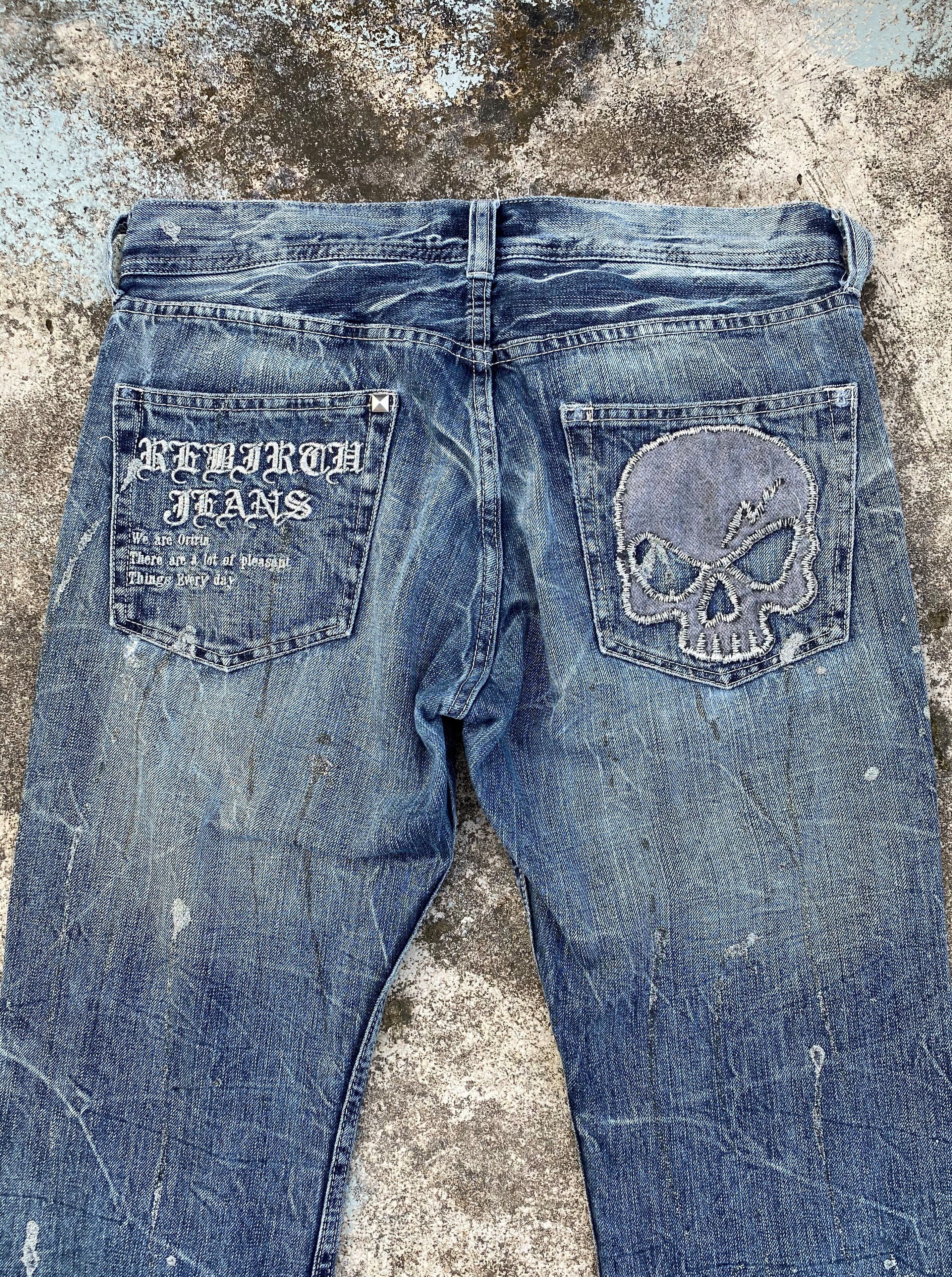 Japanese Brand RARE🔥Flare Pants Whiskers Splash Paint Distressed Design Size US 32 / EU 48 - 3 Thumbnail