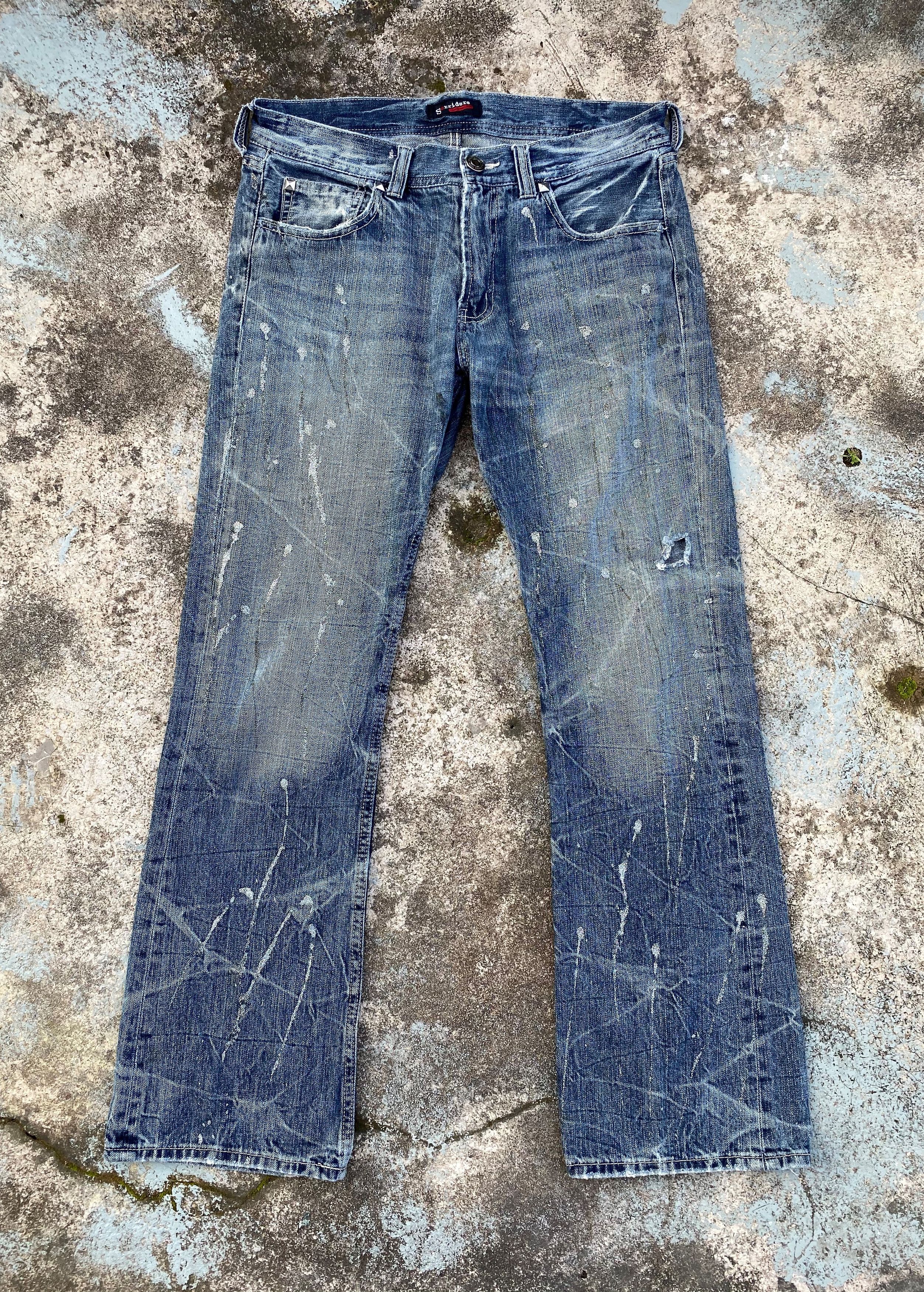 Japanese Brand RARE🔥Flare Pants Whiskers Splash Paint Distressed Design Size US 32 / EU 48 - 2 Thumbnail