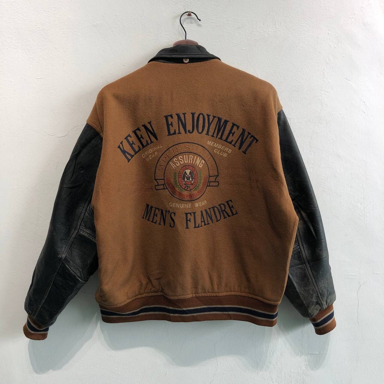 image of Keen Enjoyment Men Flandre Big Logo Varsity Jacket in Brown (Size Medium)