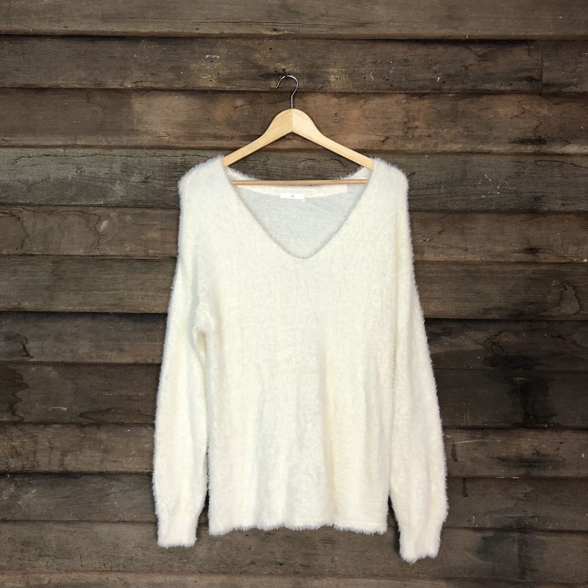 image of Homespun Knitwear Japan White Mohair Soft Fur Shag Shaggy Knitwear C1031, Men's (Size Medium)