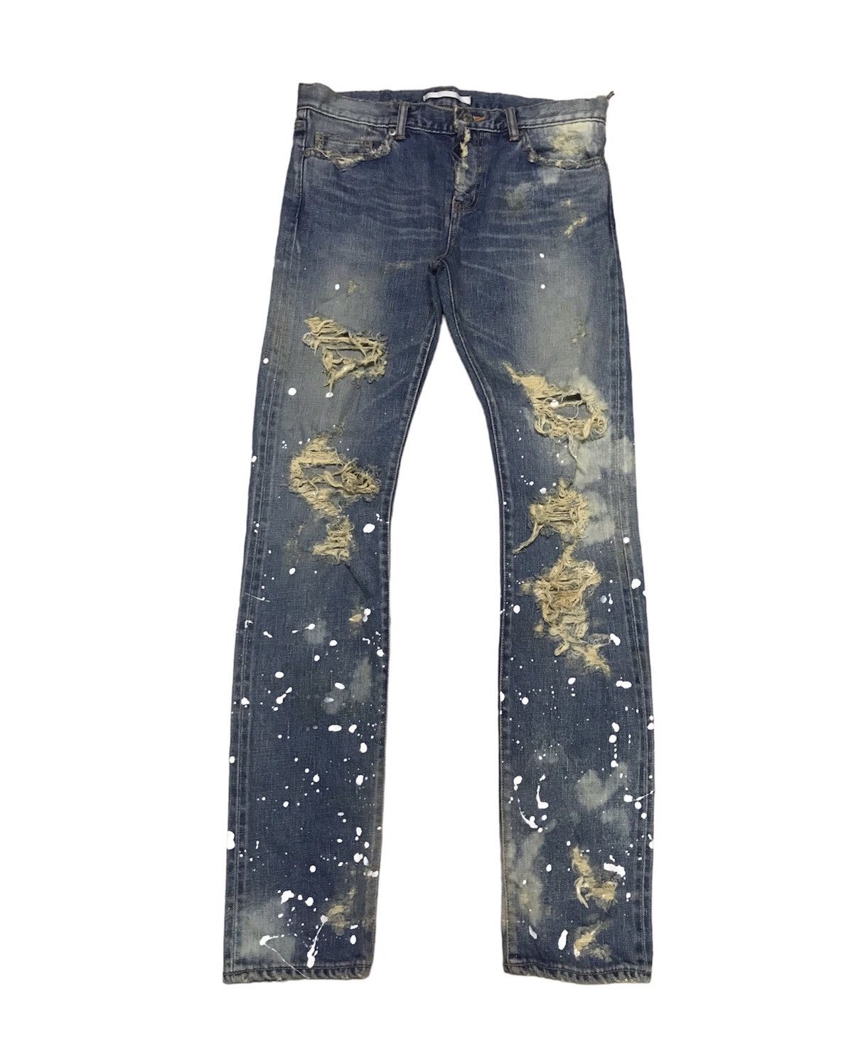 image of Distressed Denim x Number N Ine Wvm - Numbernine Inspired Splashed Distressed Jeans in Blue (Size 2