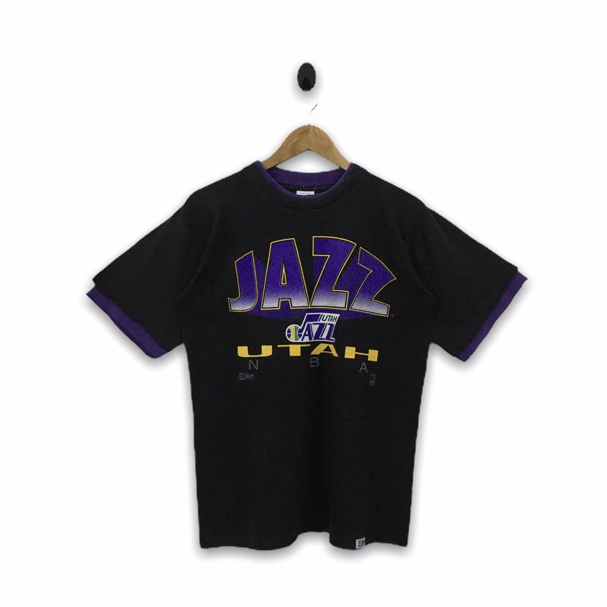 image of Vintage 1992 Jazz Utah Nba By Salem Sportwear Tshirt in Black, Men's (Size Medium)