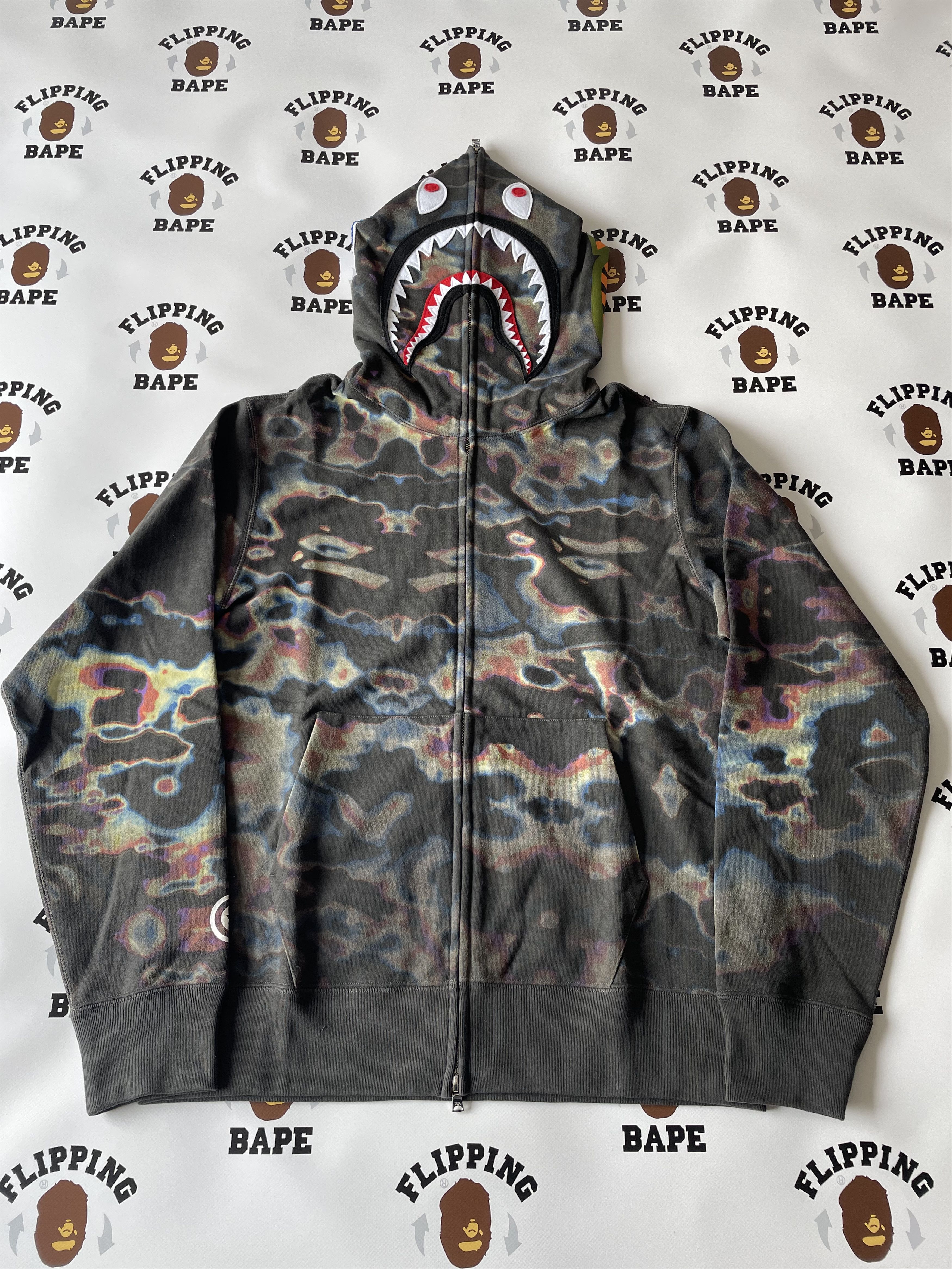 image of Bape Thermography Shark Full Zip Hoodie in Black, Men's (Size XL)