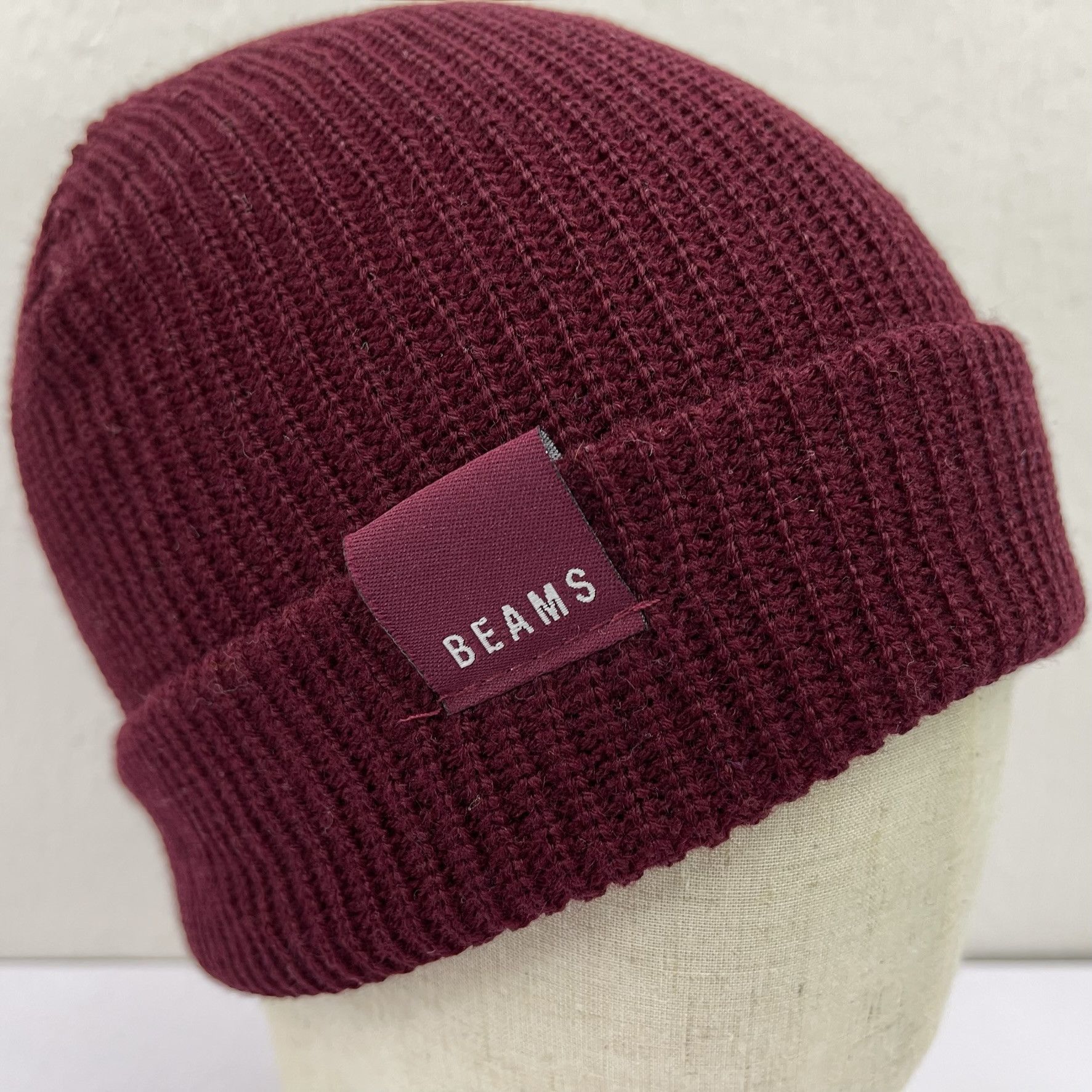 Japanese Brand Beams Plain Maroon Beanie Hats-BH4077 Size ONE SIZE - 4 Thumbnail