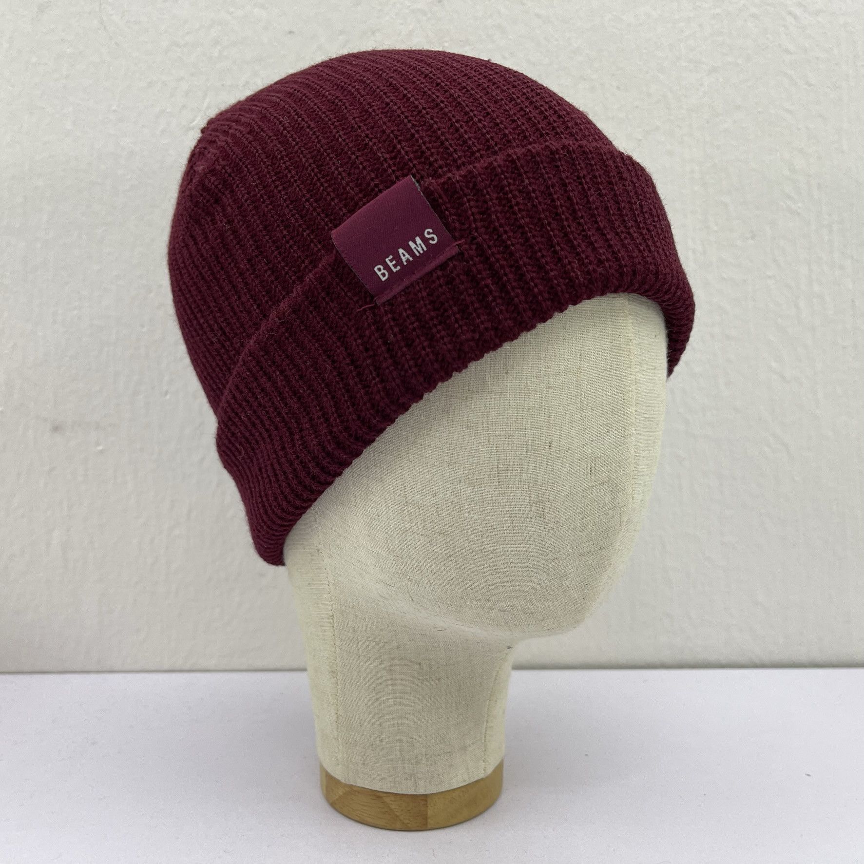 Japanese Brand Beams Plain Maroon Beanie Hats-BH4077 Size ONE SIZE - 1 Thumbnail