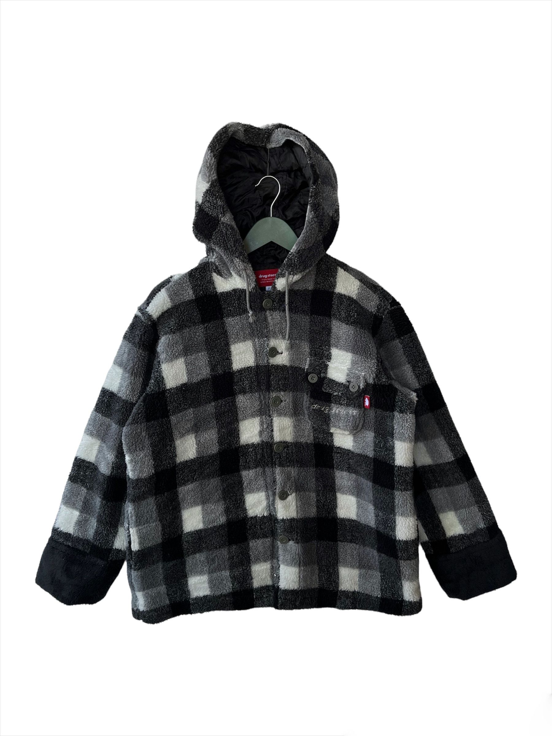 Japanese Brand Drug Store Checkered Fleece Button Jacket Size L / US 10 / IT 46 - 1 Thumbnail