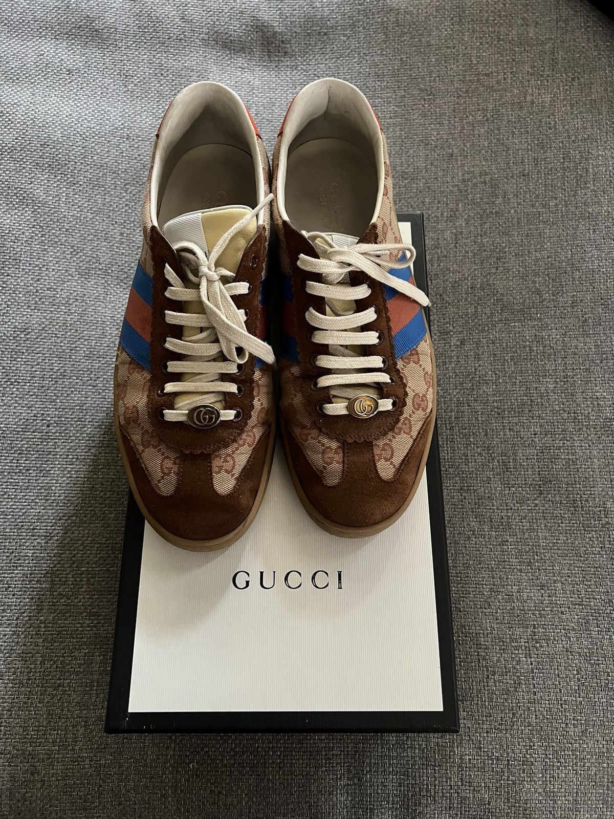 Gucci Brown GG Canvas and Suede Web 674 Sneakers