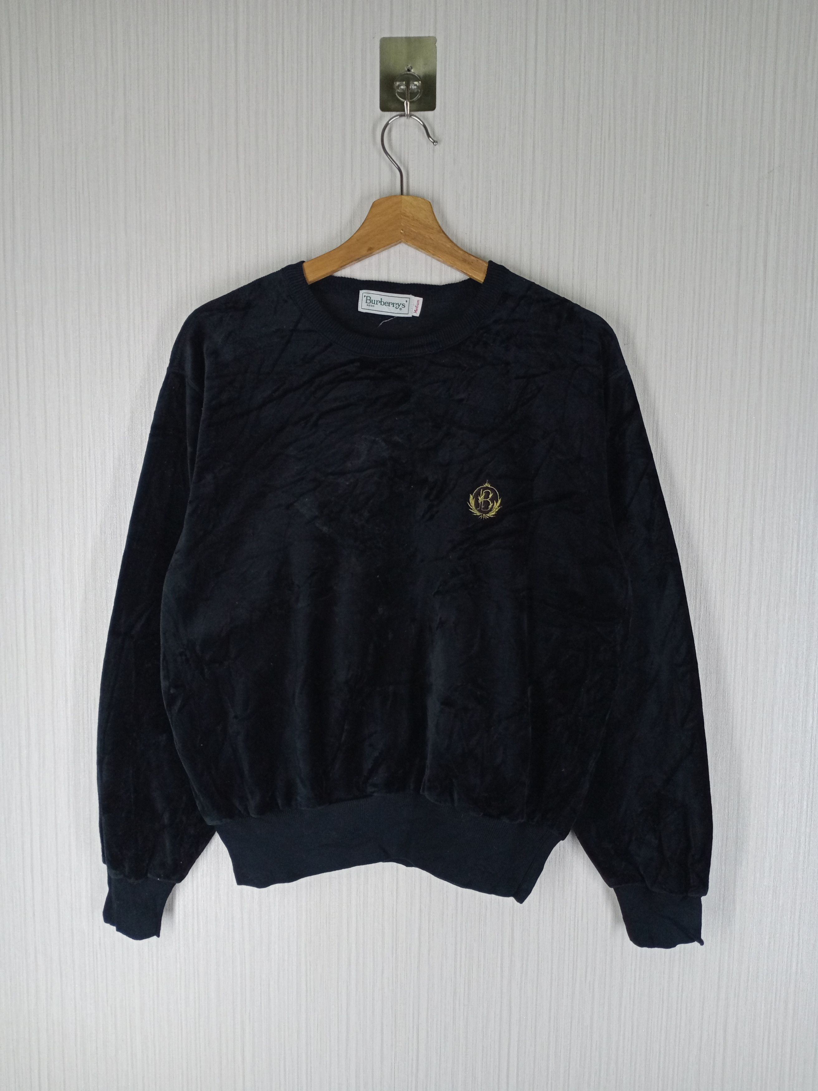 Burberry Vintage Burberrys Velvet Embroidered Logo Black Sweatshirt Size US M / EU 48-50 / 2 - 1 Thumbnail