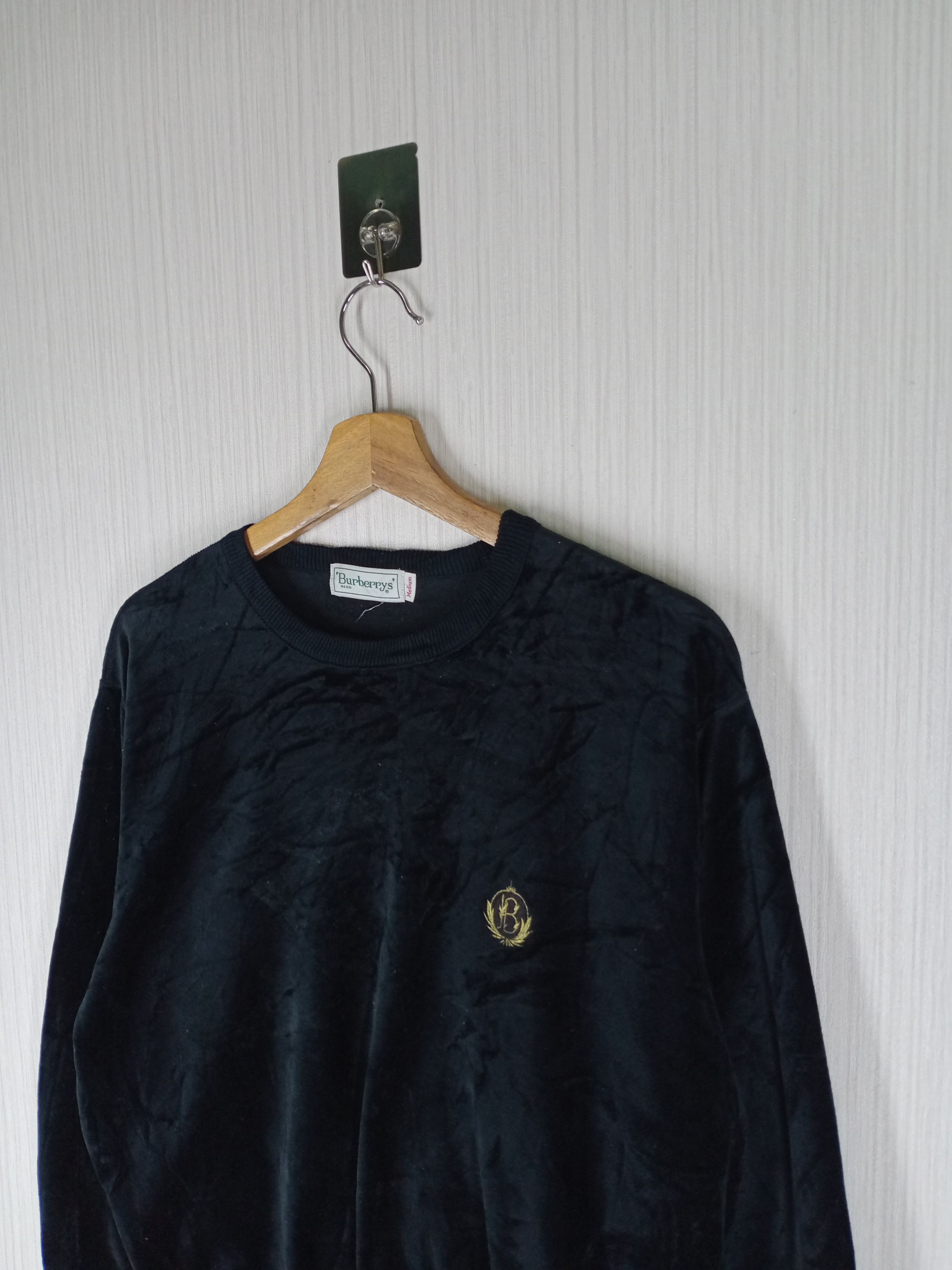 Burberry Vintage Burberrys Velvet Embroidered Logo Black Sweatshirt Size US M / EU 48-50 / 2 - 4 Thumbnail
