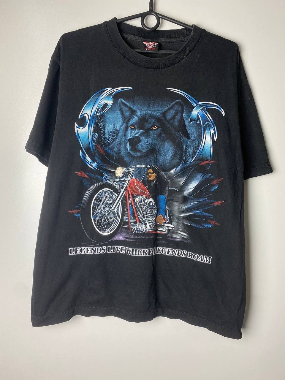 Harley Davidson × Vintage Bike Wolf Harley Davidson 90s vintage t 
