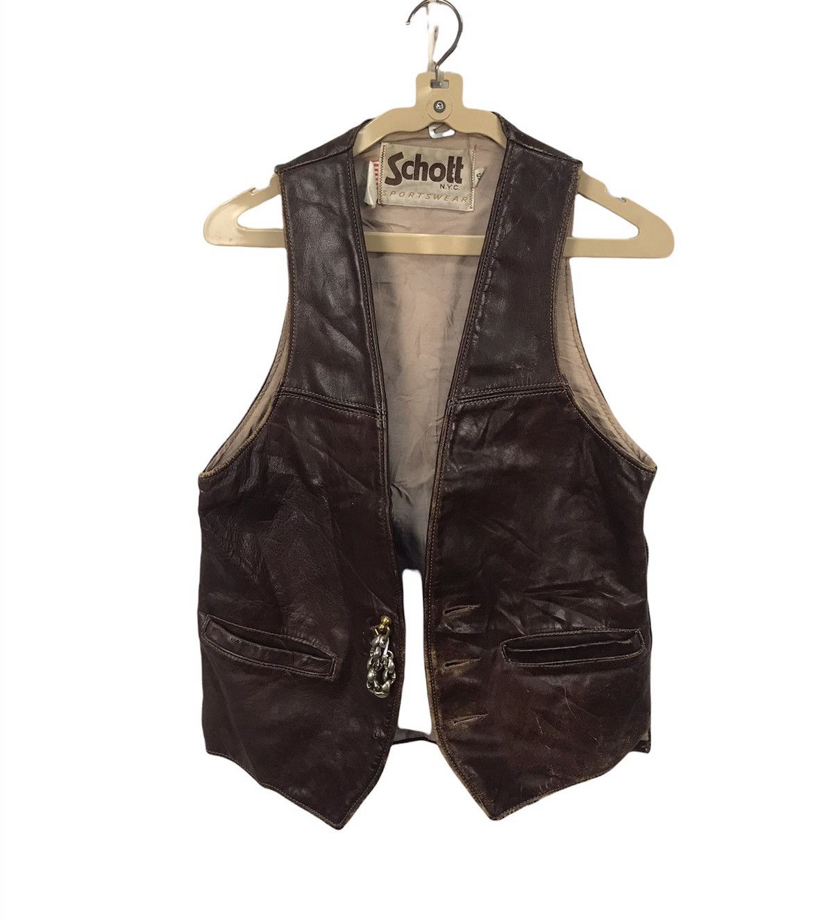 Leather × Schott × Vintage Vintage Schott leather vest distressed Size US S / EU 44-46 / 1 - 1 Thumbnail