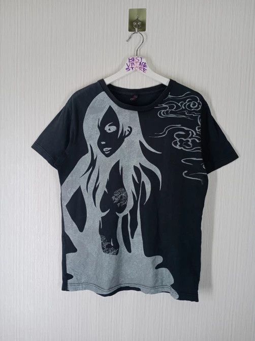image of Vintage Strange Heaven 2 Sided Print Sexy Girl Tshirt in Black, Men's (Size Medium)