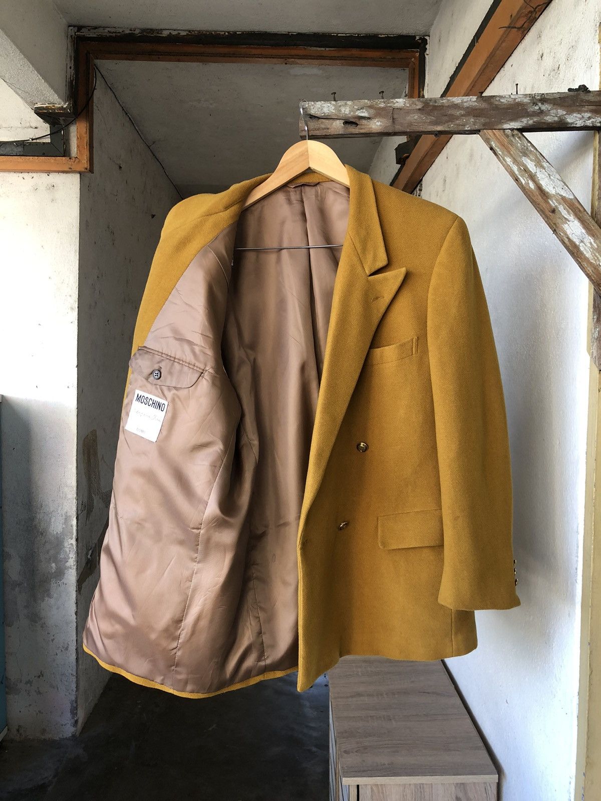 Moschino Rare❗️Moschino Mustard Wool Double Breasted Blazer Jacket Size US XL / EU 56 / 4 - 3 Thumbnail
