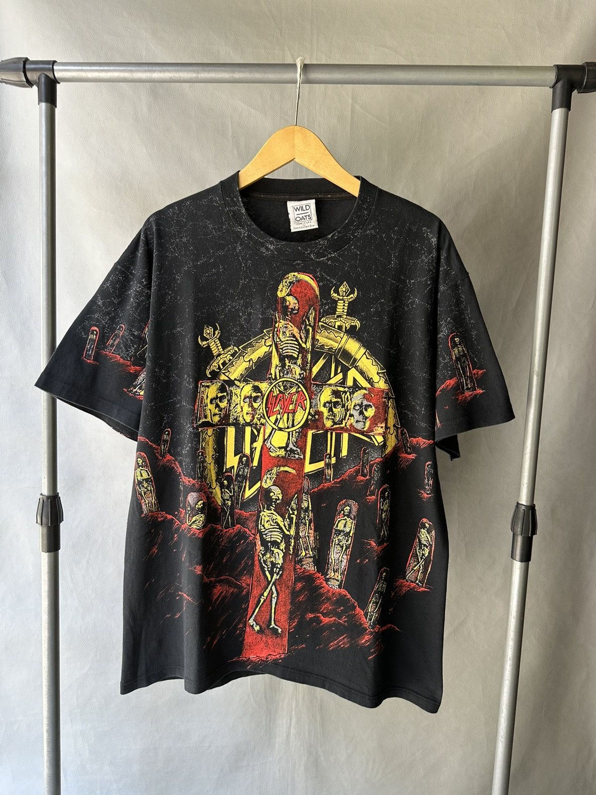 image of Band Tees x Slayer Vintage 1991 Slayer Seasons In The Abyss All Over Print Tee in Black (Size Large