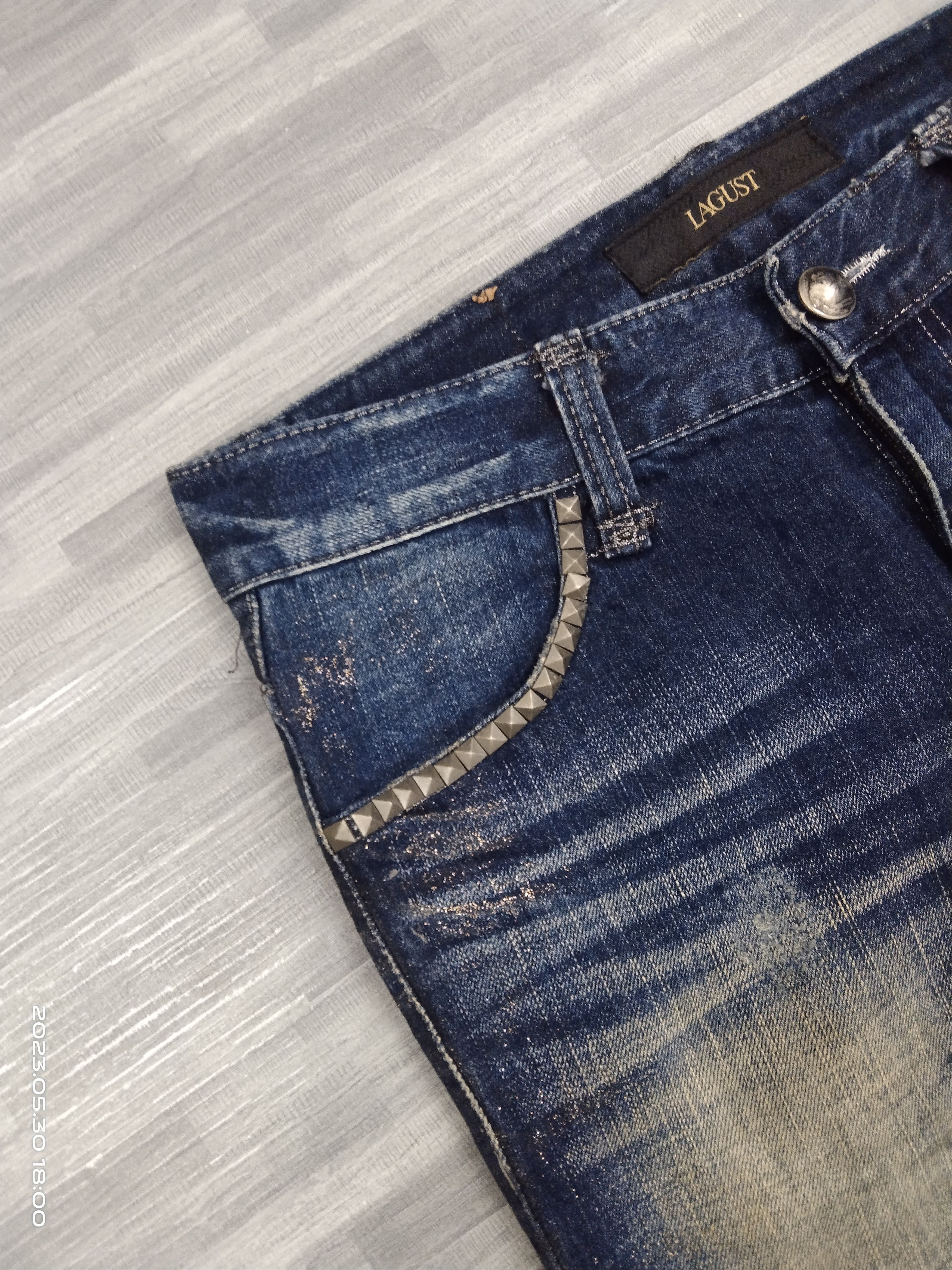 Japanese Brand FLARE RUSTY LAGUST STUDDED DENIM PANTS Size US 30 / EU 46 - 6 Thumbnail
