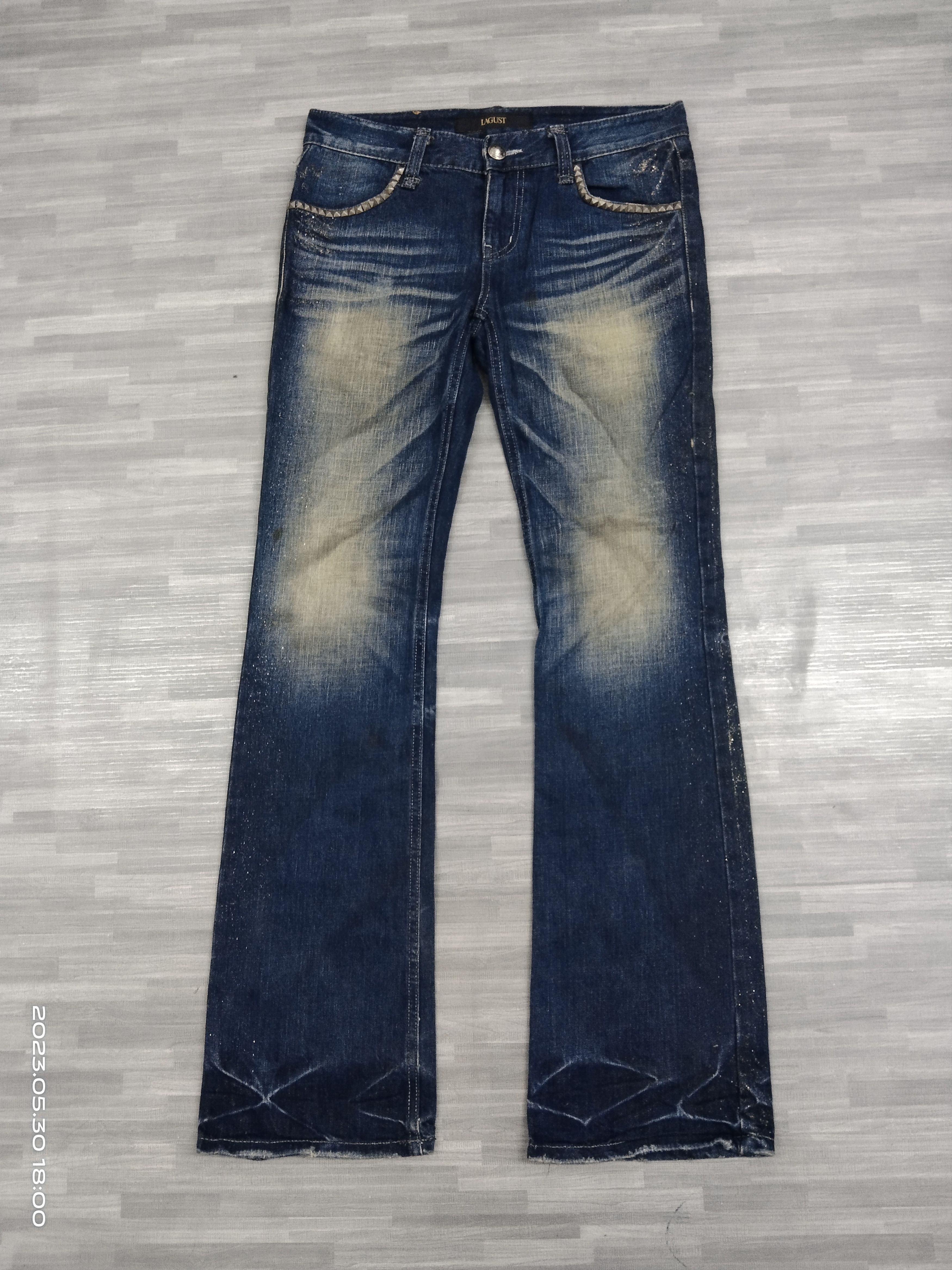 Japanese Brand FLARE RUSTY LAGUST STUDDED DENIM PANTS Size US 30 / EU 46 - 2 Thumbnail