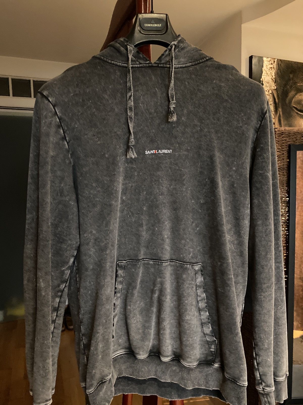 Saint Laurent Paris Yves Saint Laurent Sanit Laurent Printed Logo Distressed hoodie Grailed