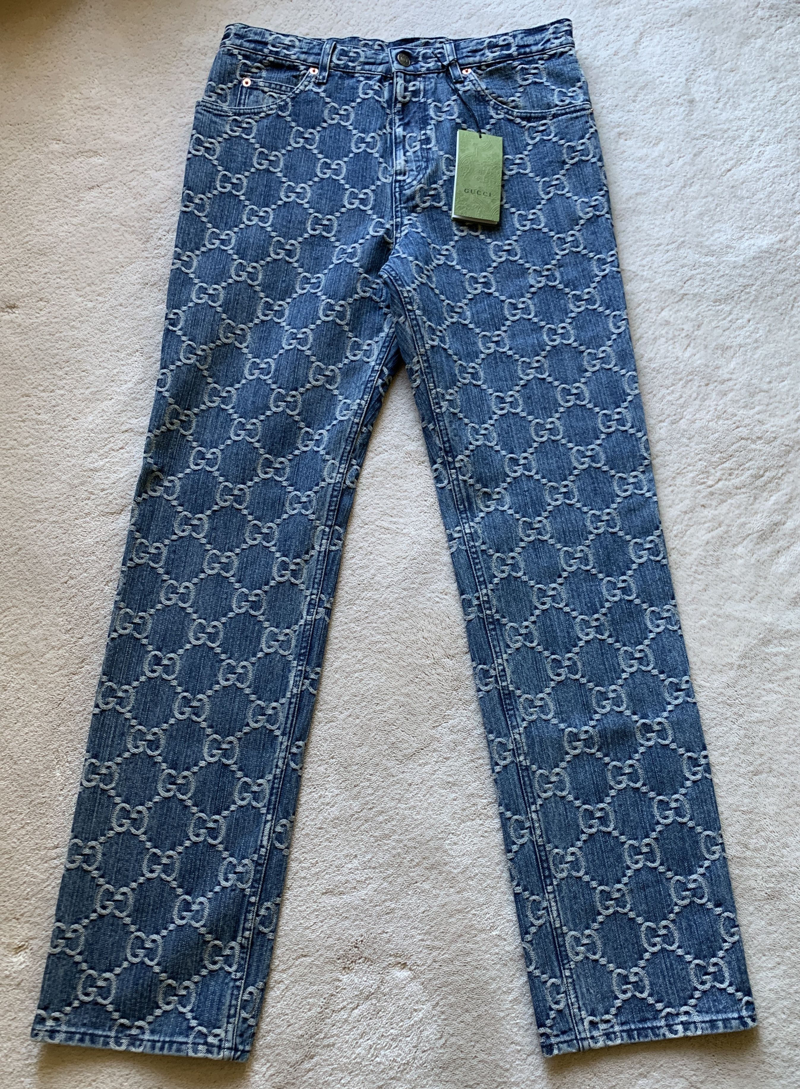 Transparent Gucci Jeans Cheap GUCCI Men's GG JACQUARD BLUE Cotton
