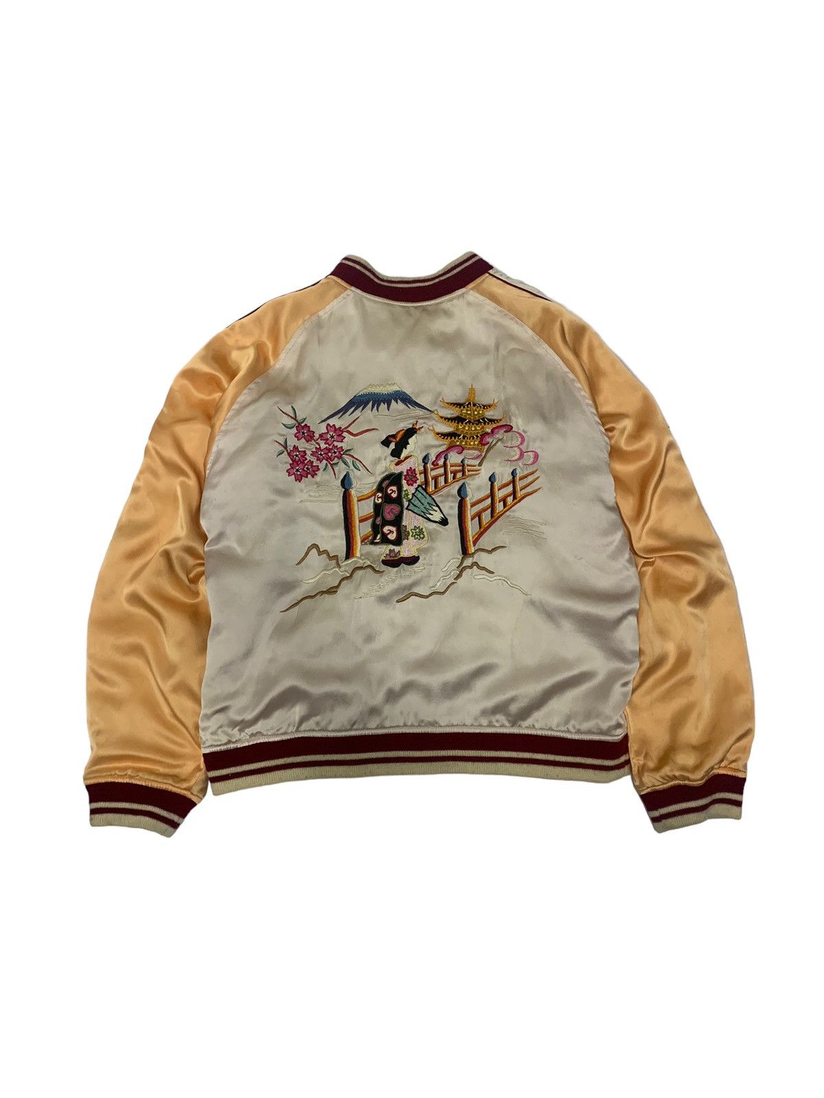 Japanese Brand 🔥SILK SUKAJAN JACKETS REVERSIBLE GEISHA EMBROIDERY Size US L / EU 52-54 / 3 - 8 Thumbnail