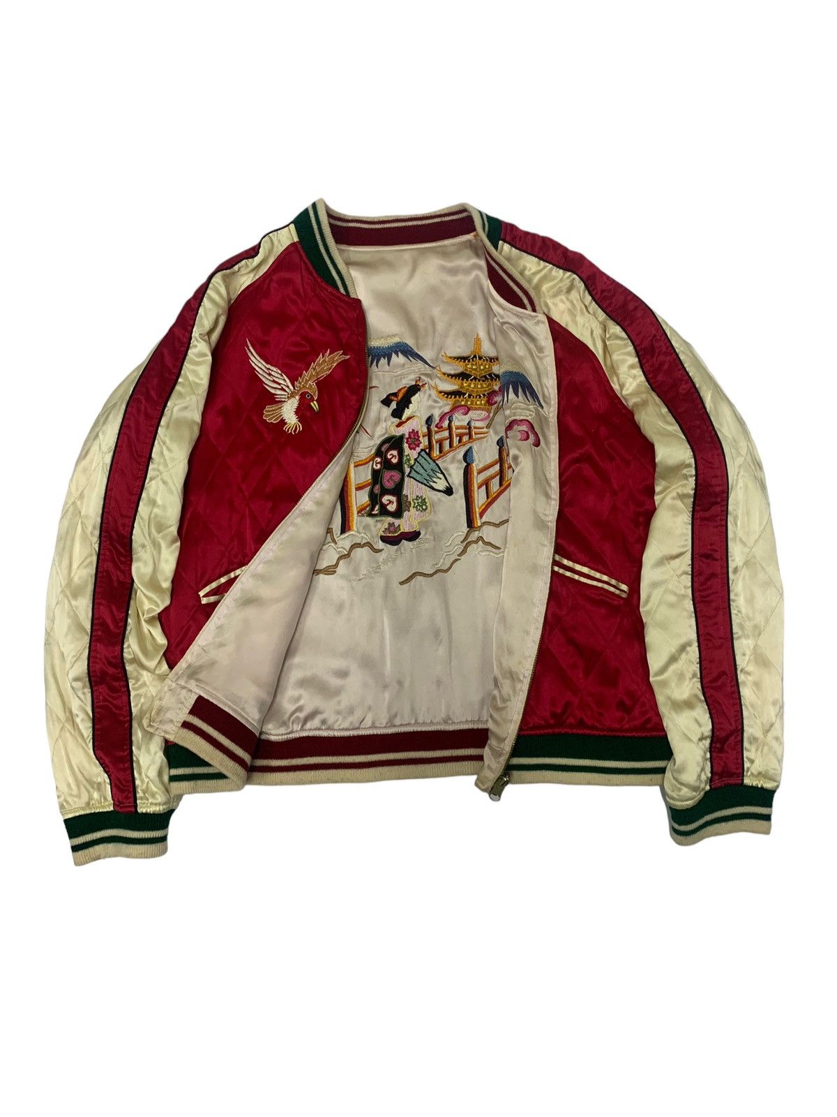 Japanese Brand 🔥SILK SUKAJAN JACKETS REVERSIBLE GEISHA EMBROIDERY Size US L / EU 52-54 / 3 - 1 Thumbnail