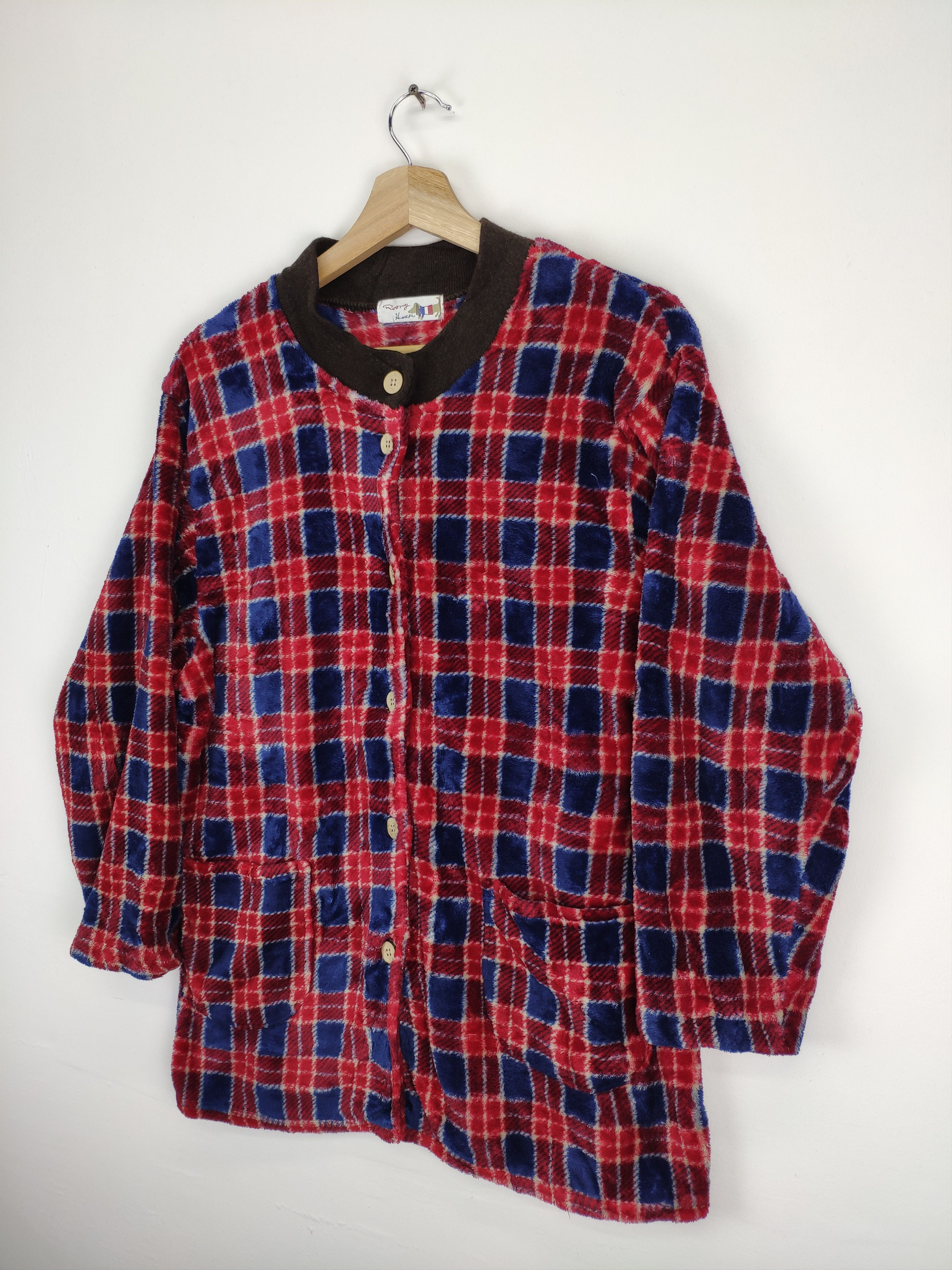 Japanese Brand Vintage Fleece Shirt Button Up Checkered Size M / US 6-8 / IT 42-44 - 2 Thumbnail