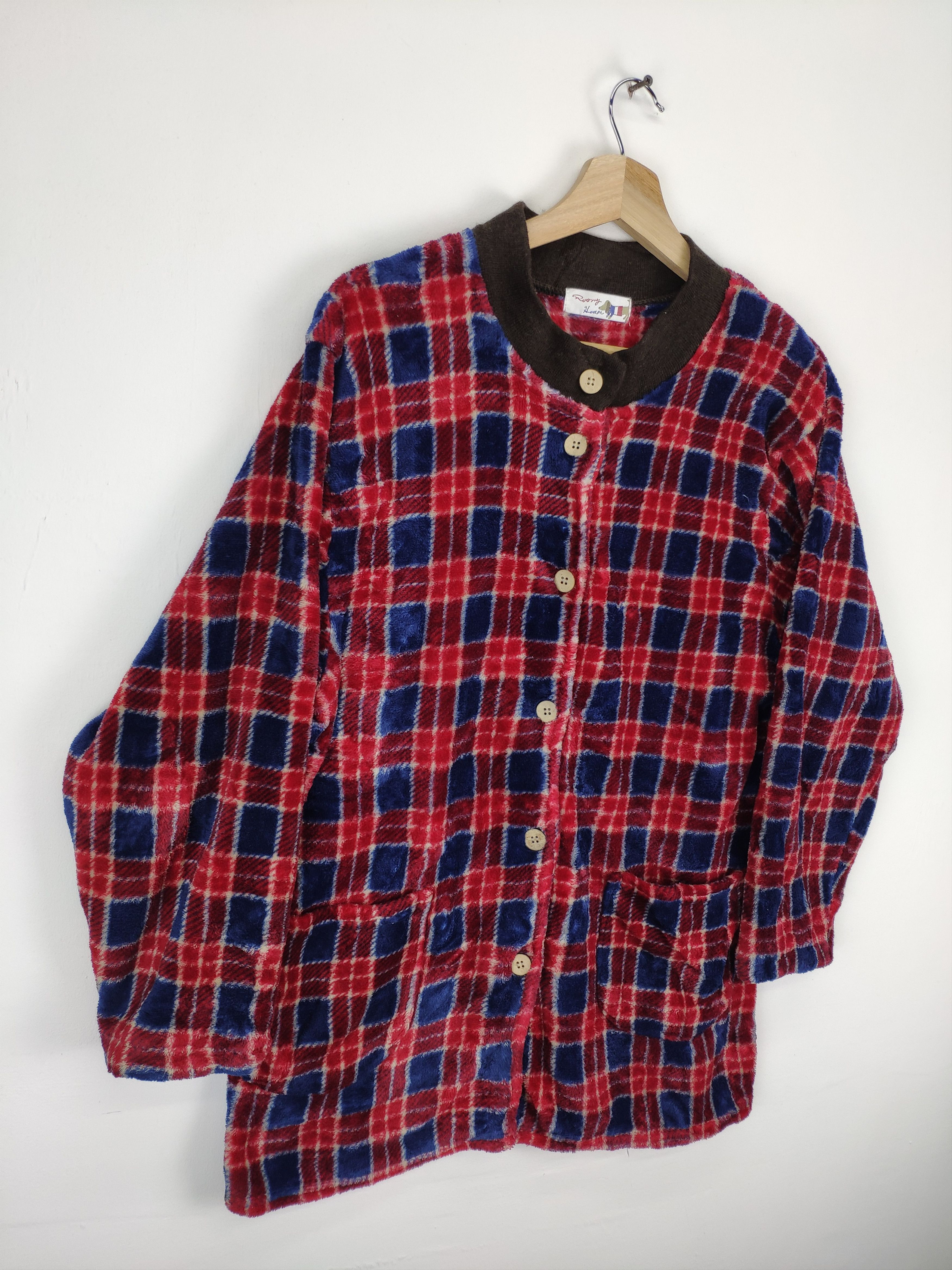 Japanese Brand Vintage Fleece Shirt Button Up Checkered Size M / US 6-8 / IT 42-44 - 3 Thumbnail