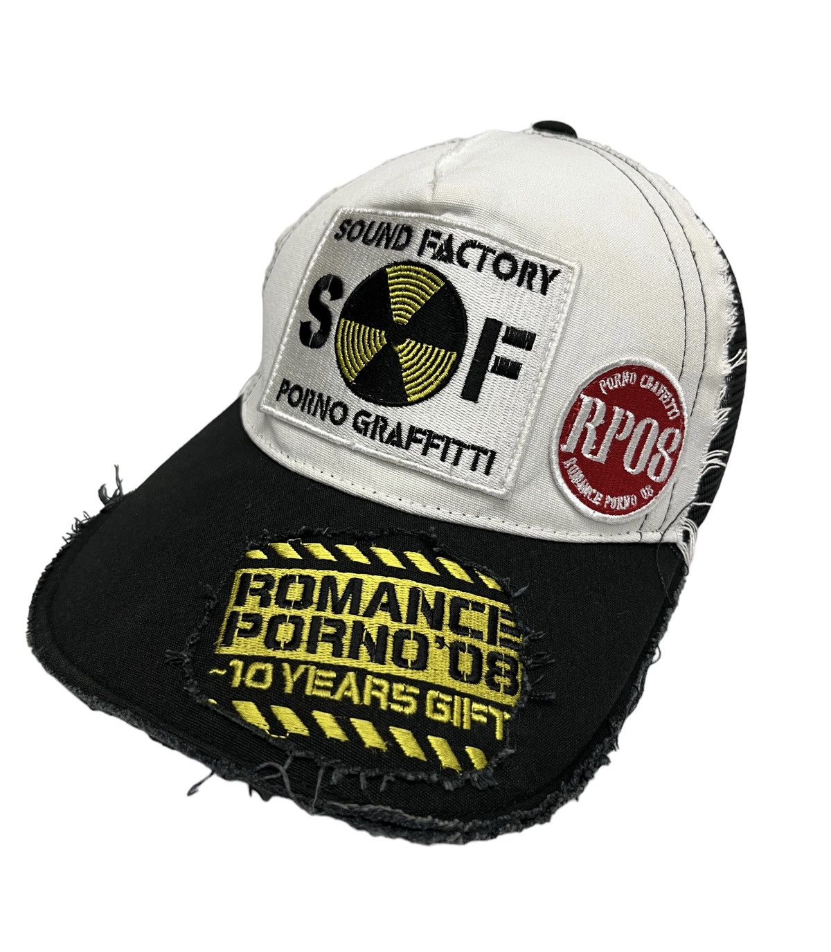 image of Distressed Denim x Rock Band Sound Factory Porno Graffitti Japanese Rock Band Trucker Hat in Black/