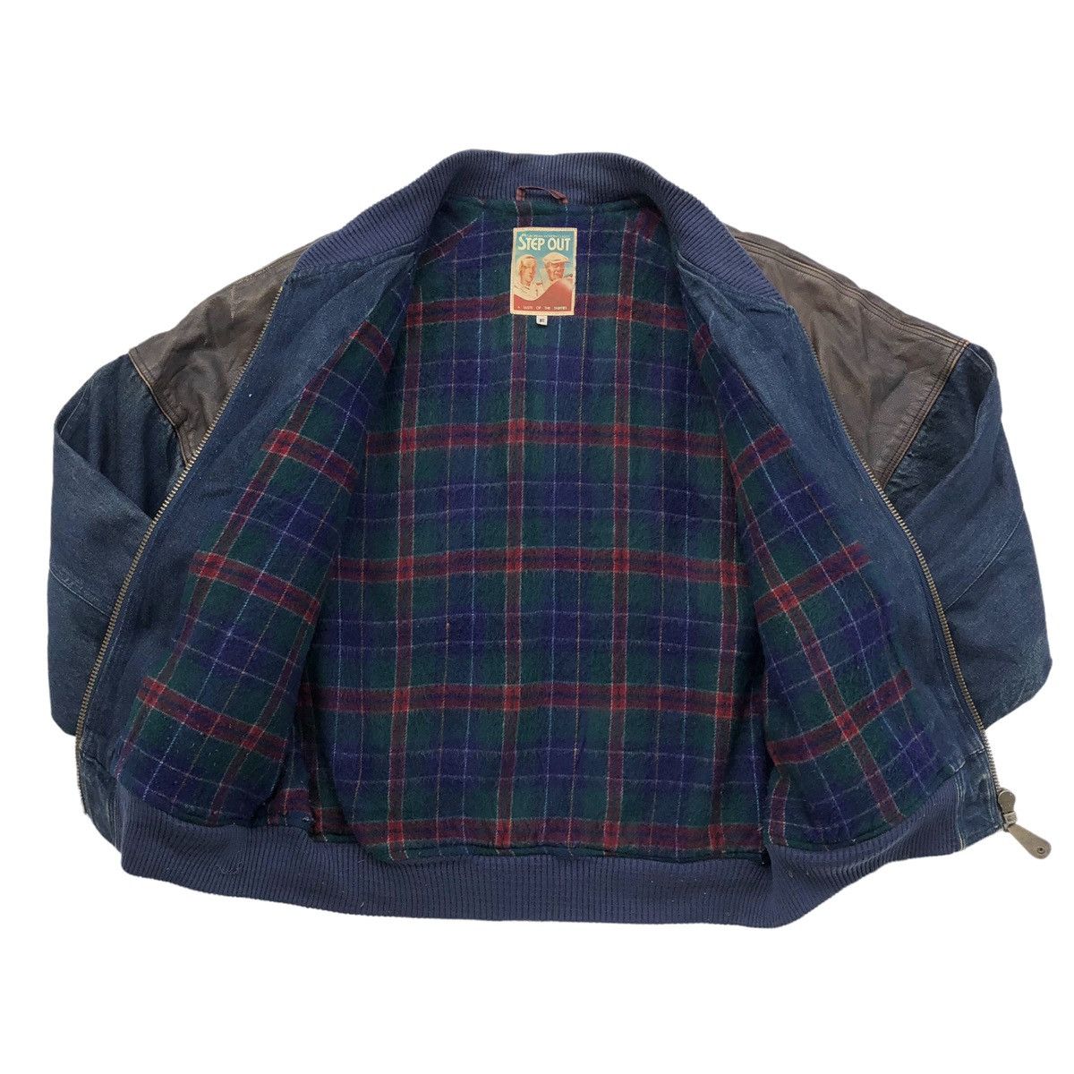 Vintage Vintage Step Out Lined Blanket Denim Leather Bomber Jacket Size US L / EU 52-54 / 3 - 3 Thumbnail
