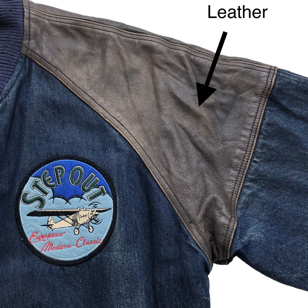 Vintage Vintage Step Out Lined Blanket Denim Leather Bomber Jacket Size US L / EU 52-54 / 3 - 7 Thumbnail