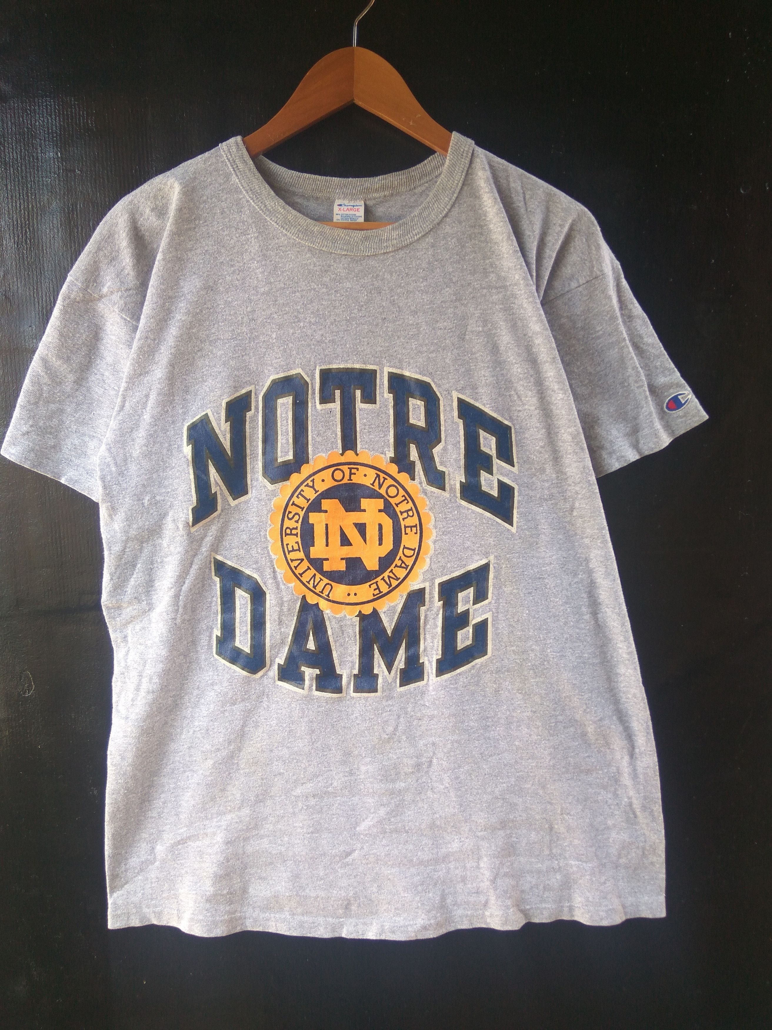 Champion × Vintage Vintage 90s Notre Dame t shirt rayon Champion reverse weave Size US L / EU 52-54 / 3 - 1 Thumbnail