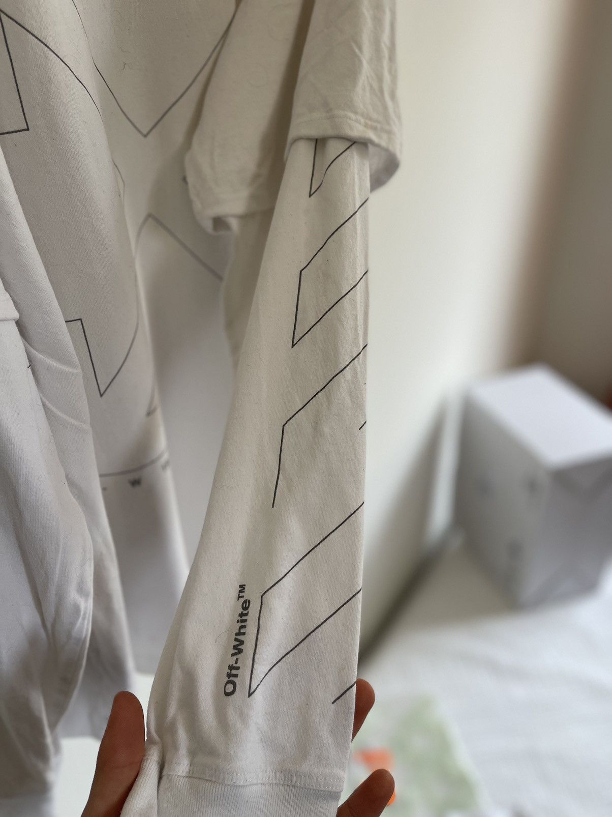 Off white unfinished double Long sleeve TEE