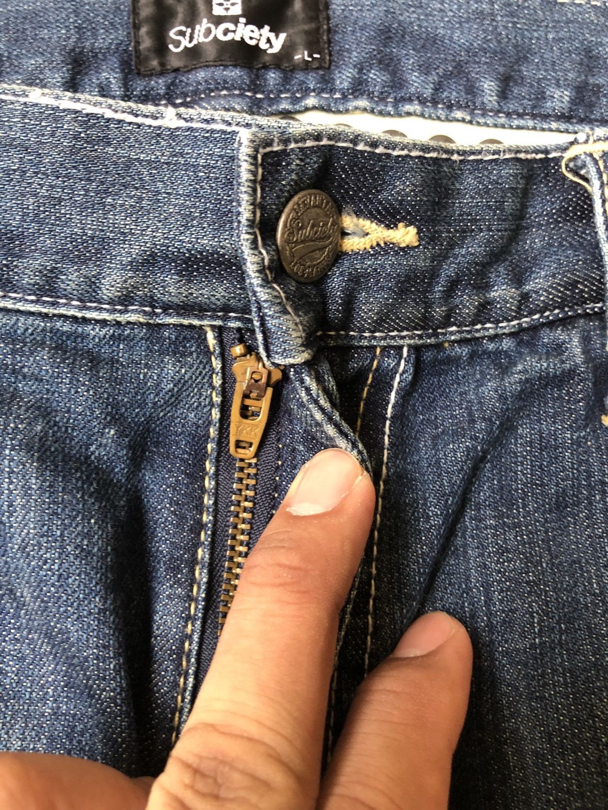 Japanese Brand SUBCIETY STUD SPIKE DENIM JEANS RIPPED STYLE Size US 36 / EU 52 - 6 Thumbnail