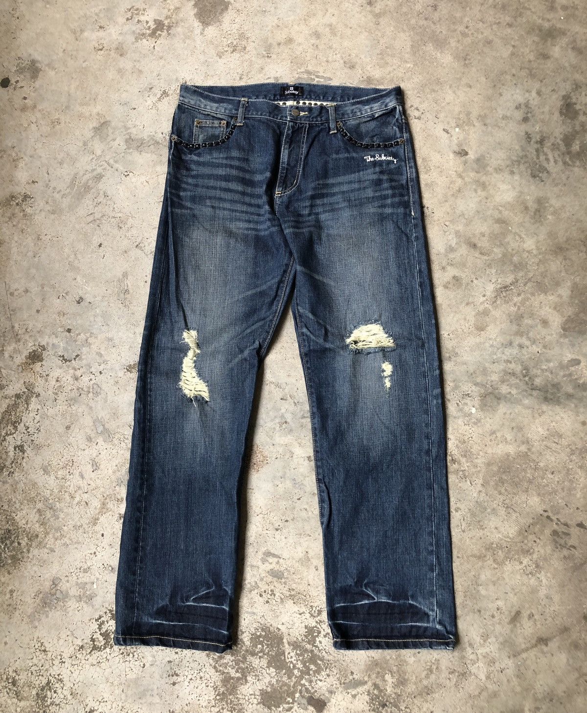 Japanese Brand SUBCIETY STUD SPIKE DENIM JEANS RIPPED STYLE Size US 36 / EU 52 - 1 Thumbnail