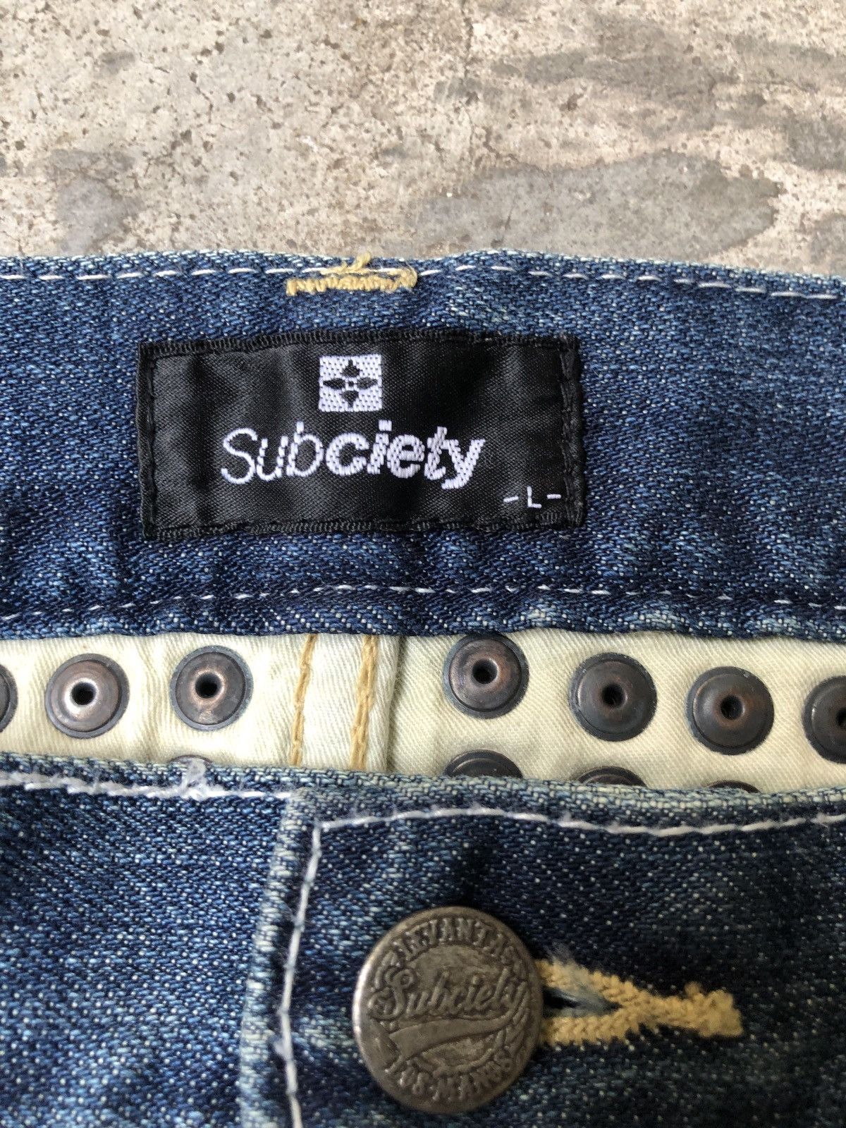 Japanese Brand SUBCIETY STUD SPIKE DENIM JEANS RIPPED STYLE Size US 36 / EU 52 - 15 Thumbnail