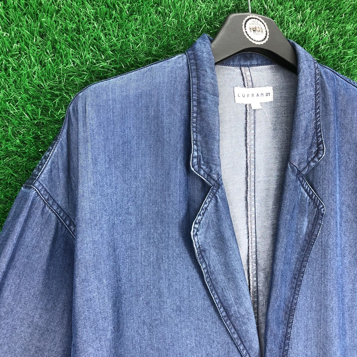 Japanese Brand Vintage 90's Blazer Coat Jacket Blue Denim by Lufrans 21 Size US L / EU 52-54 / 3 - 2 Thumbnail