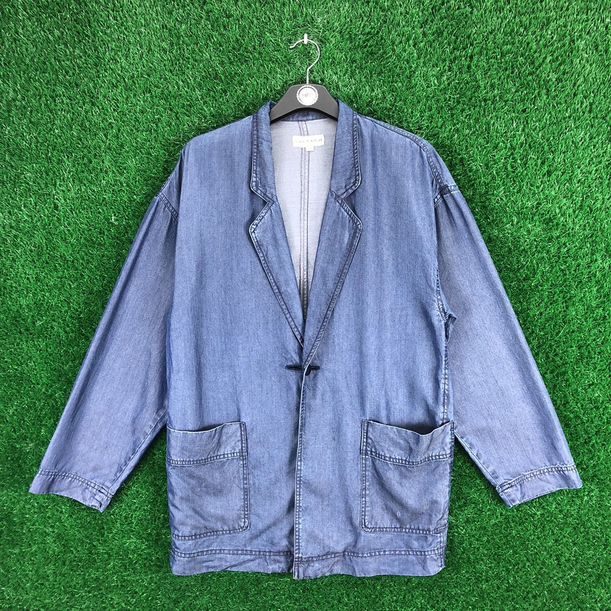 Japanese Brand Vintage 90's Blazer Coat Jacket Blue Denim by Lufrans 21 Size US L / EU 52-54 / 3 - 1 Thumbnail