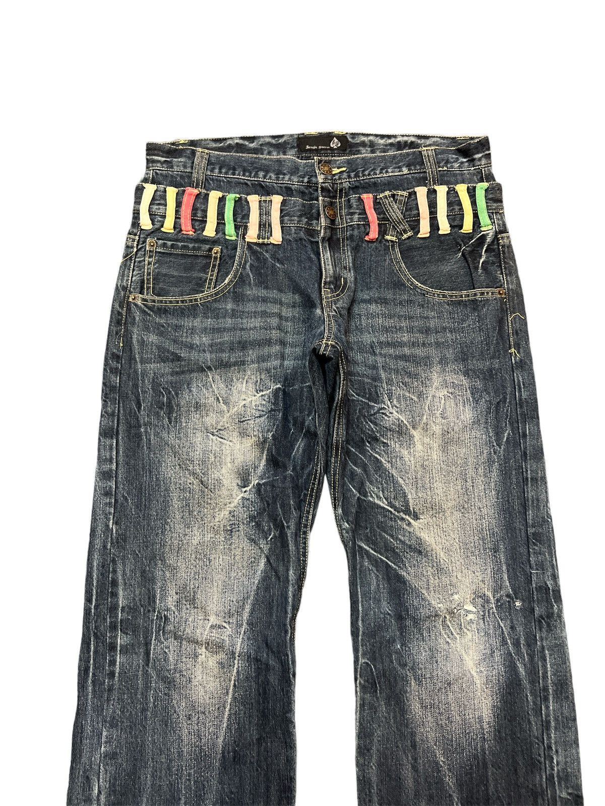 Japanese Brand × Vintage SICK‼️DOUBLE WAIST JUNGLE STORM DISTRESSED DENIM PANT Size US 32 / EU 48 - 3 Thumbnail