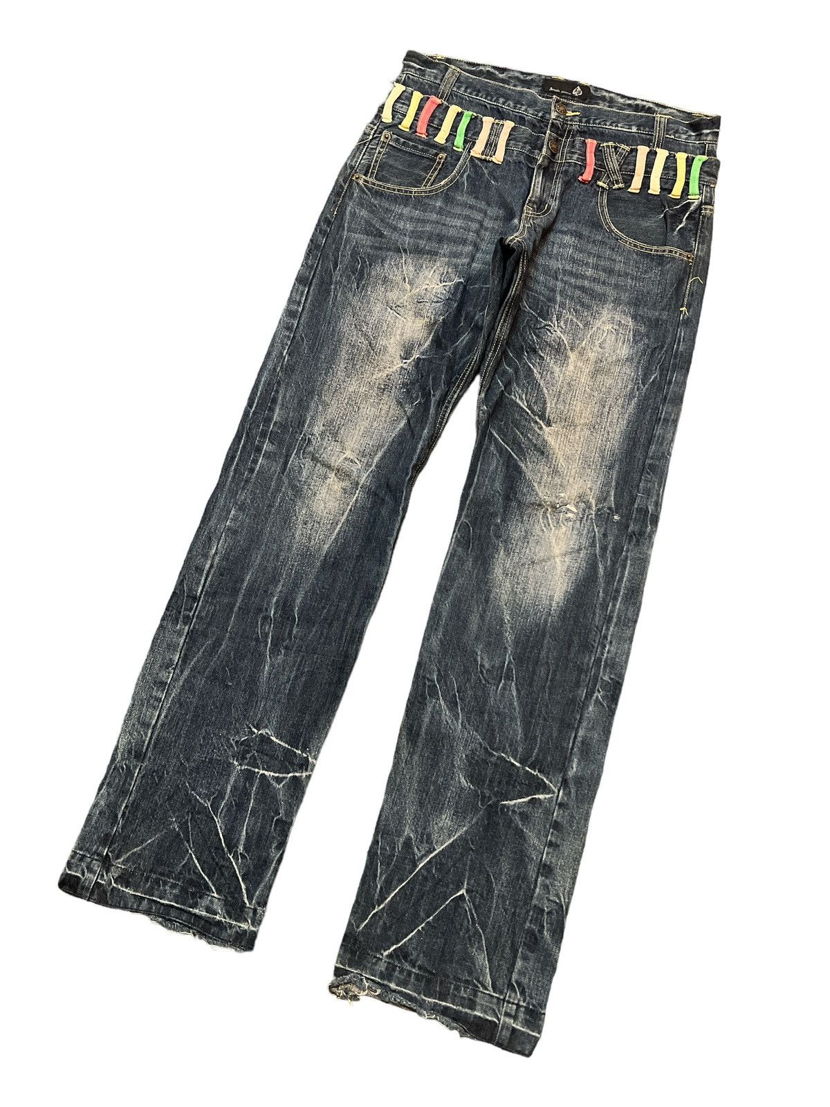 Japanese Brand × Vintage SICK‼️DOUBLE WAIST JUNGLE STORM DISTRESSED DENIM PANT Size US 32 / EU 48 - 5 Thumbnail
