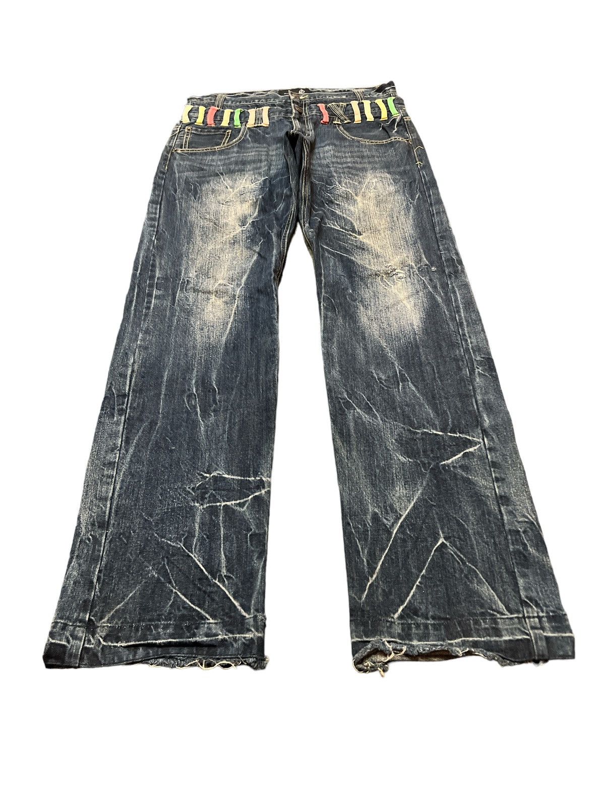 Japanese Brand × Vintage SICK‼️DOUBLE WAIST JUNGLE STORM DISTRESSED DENIM PANT Size US 32 / EU 48 - 2 Thumbnail