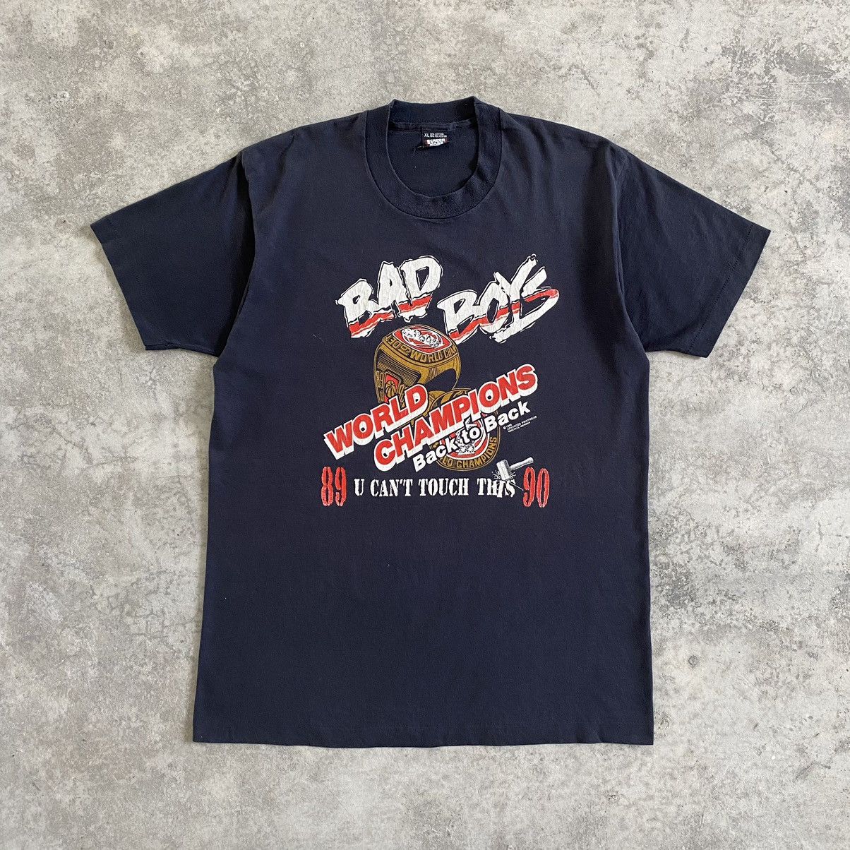 image of 1990 Detroit Pistons Bad Boys Nba Promo T-Shirt in Smoky Black, Men's (Size XL)
