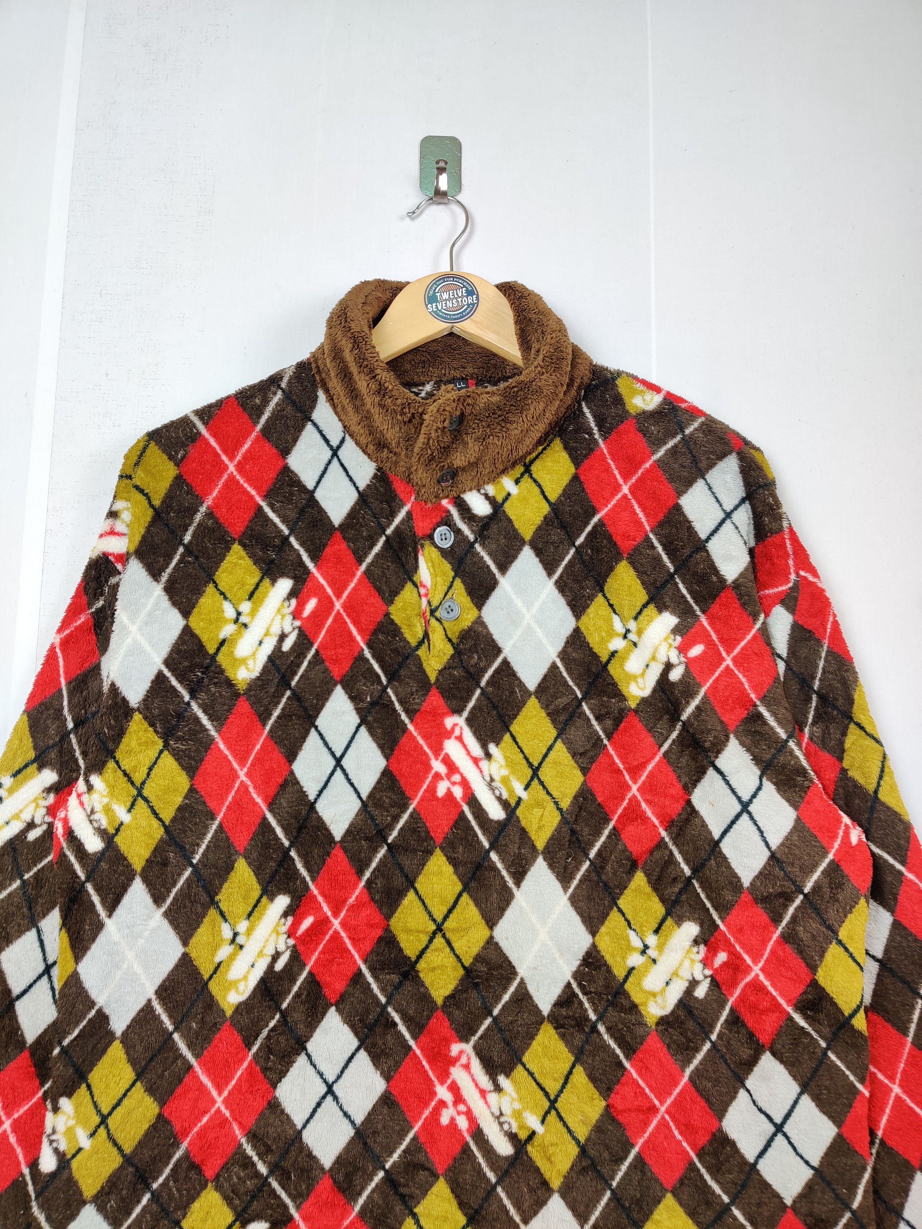Fashion Victim Vintage Checkered Fleece Long Sleeve Polos Shirt Button Up Size US L / EU 52-54 / 3 - 6 Thumbnail