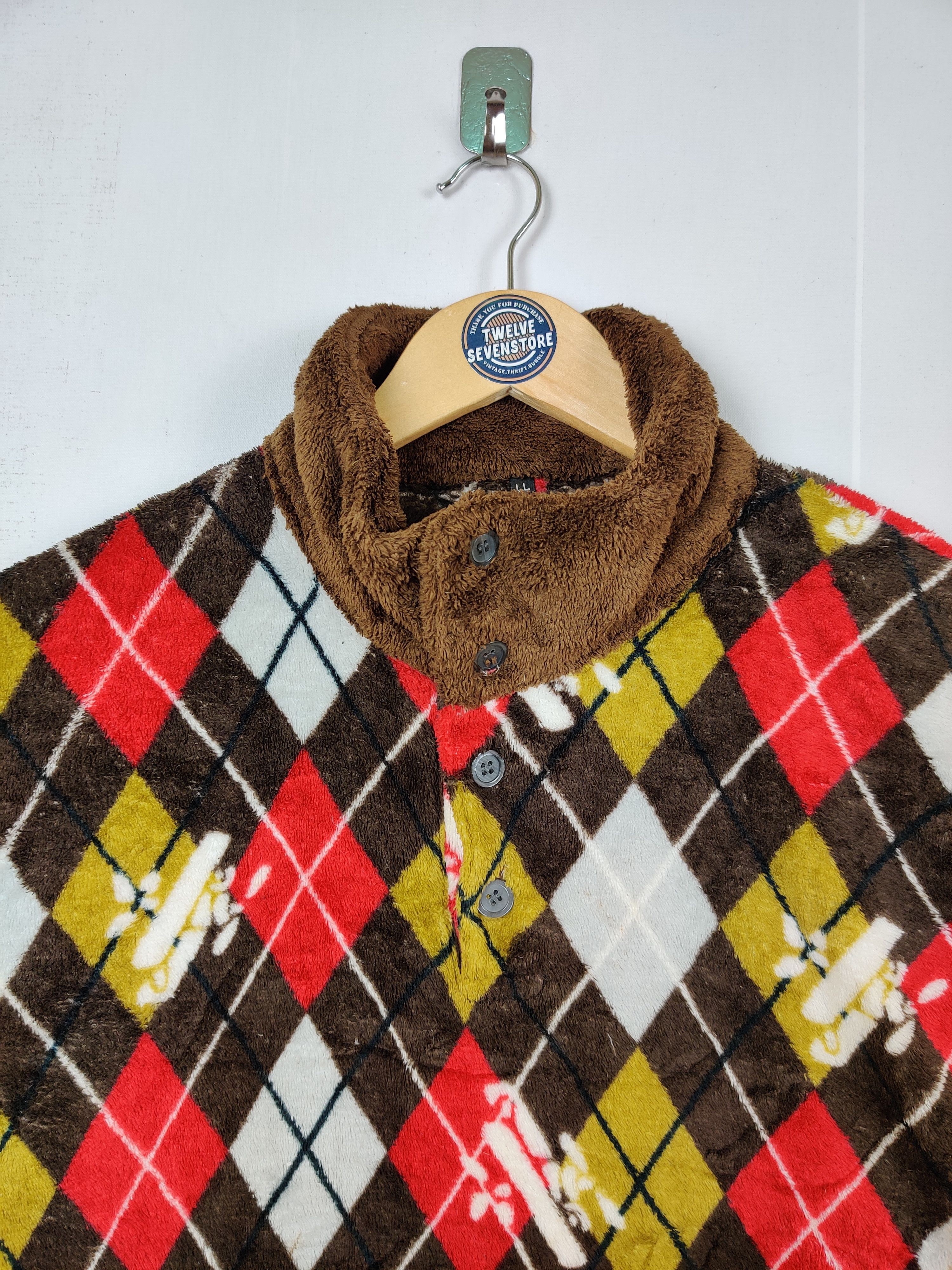 Fashion Victim Vintage Checkered Fleece Long Sleeve Polos Shirt Button Up Size US L / EU 52-54 / 3 - 5 Thumbnail
