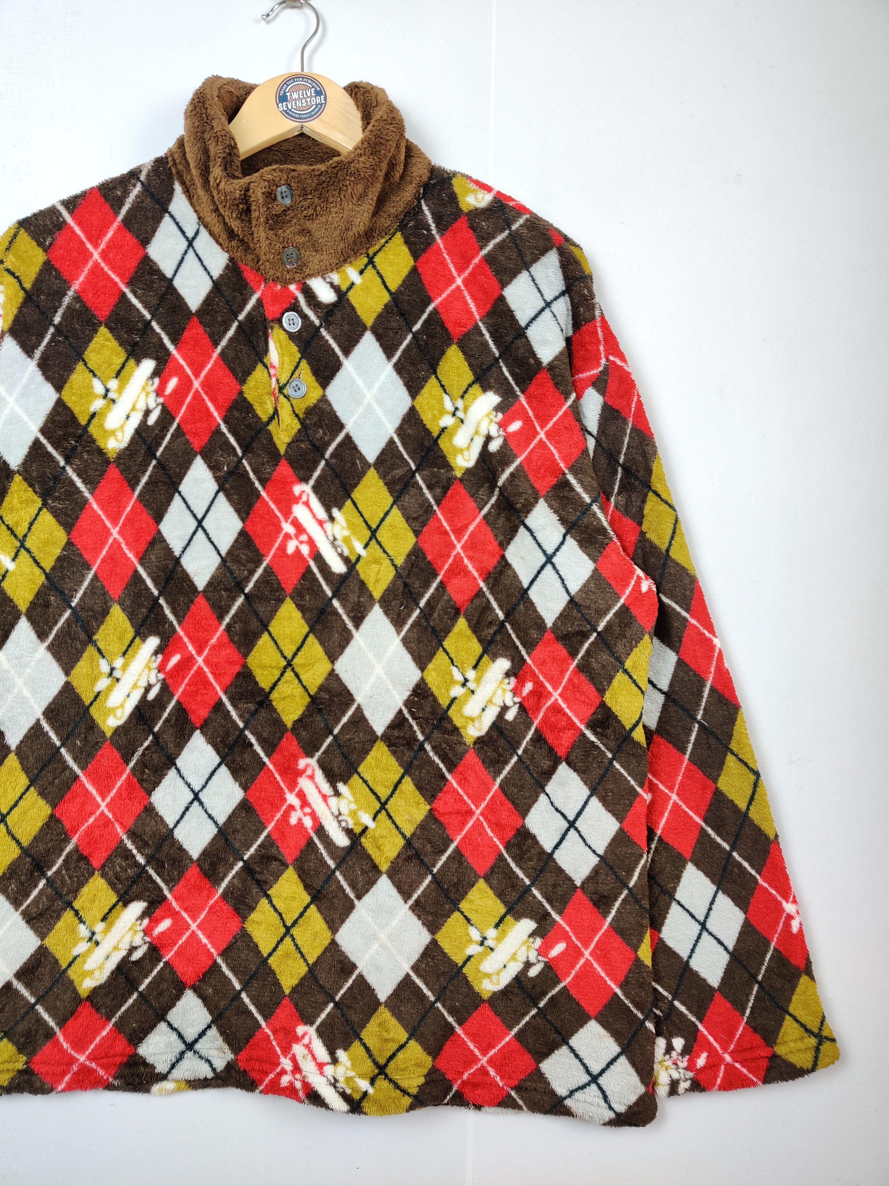 Fashion Victim Vintage Checkered Fleece Long Sleeve Polos Shirt Button Up Size US L / EU 52-54 / 3 - 3 Thumbnail