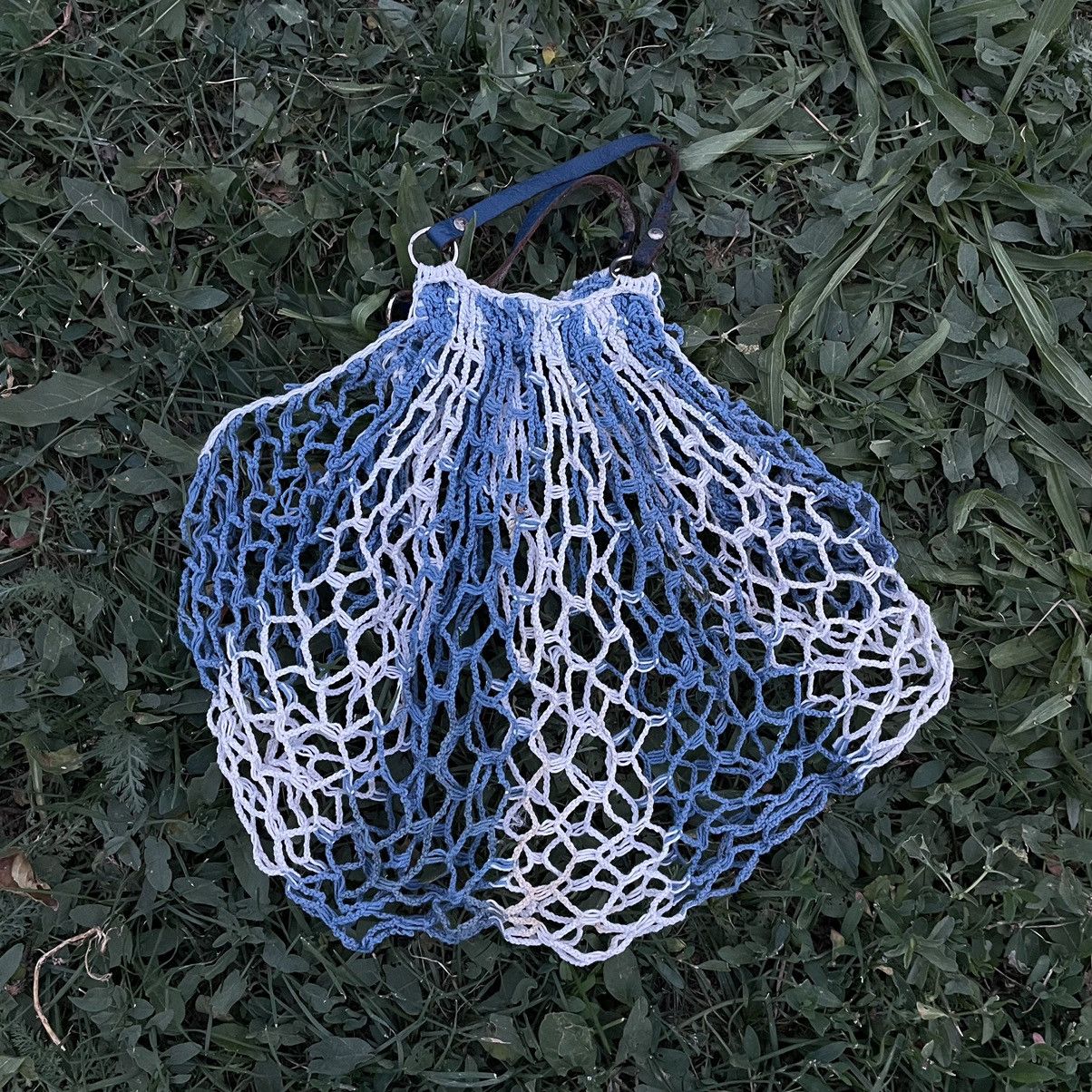 Vintage Vintage Y2K Blue White Mesh Net Shopper Tote Bag Grail OS Size ONE SIZE - 1 Thumbnail