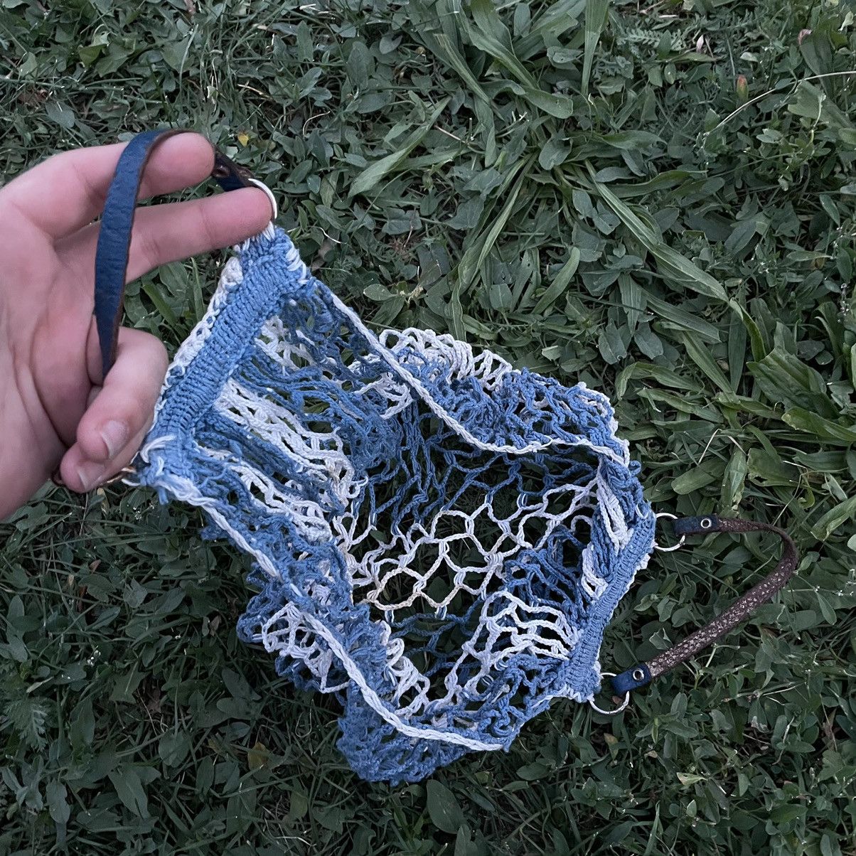 Vintage Vintage Y2K Blue White Mesh Net Shopper Tote Bag Grail OS Size ONE SIZE - 4 Thumbnail